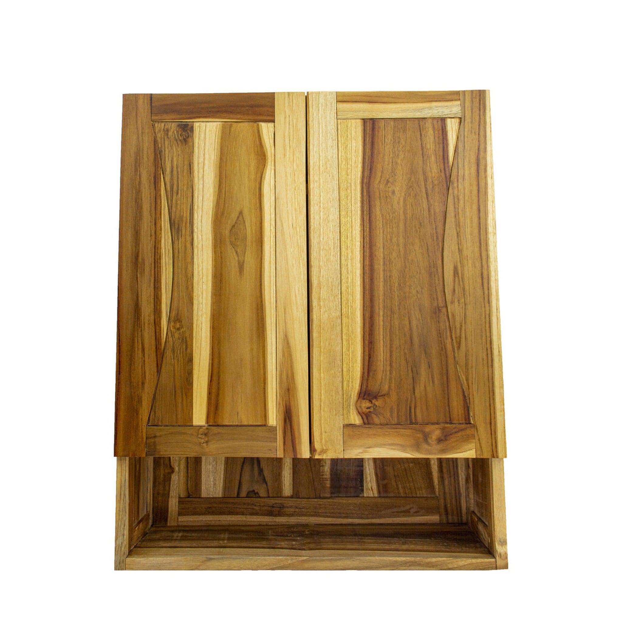 EcoDecors by E&T Horizons, EcoDecors Curvature 24" EarthyTeak Solid Teak Wood Fully Assembled Wall Cabinet