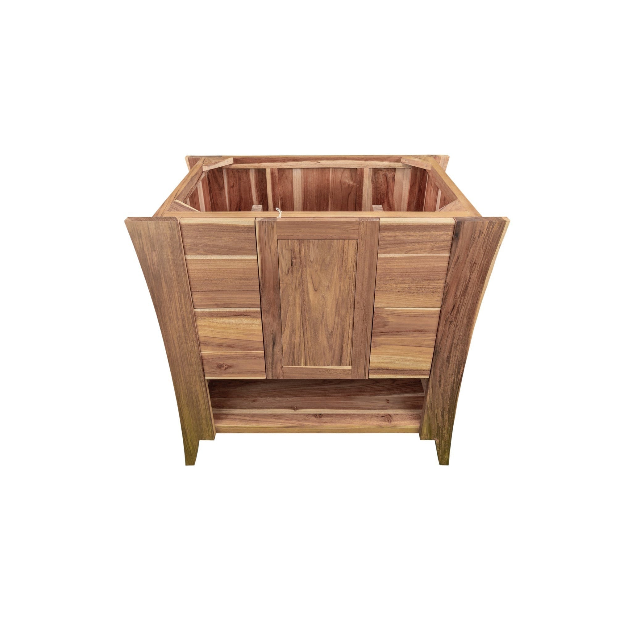 EcoDecors by E&T Horizons, EcoDecors Curvature 36" EarthyTeak Solid Teak Wood Fully Assembled Freestanding Vanity Base For Drop-in Sink