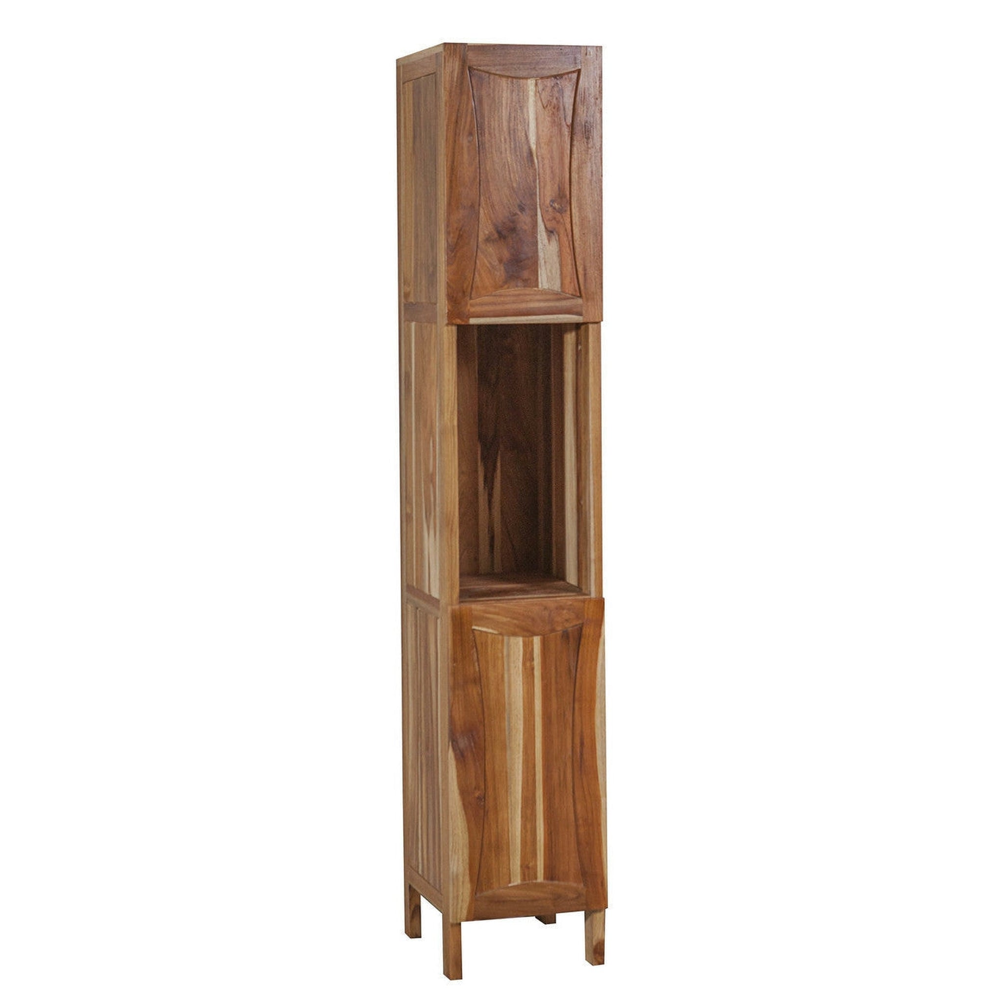 EcoDecors by E&T Horizons, EcoDecors Curvature 79" EarthyTeak Solid Teak Wood Fully Assembled Freestanding Linen Tower