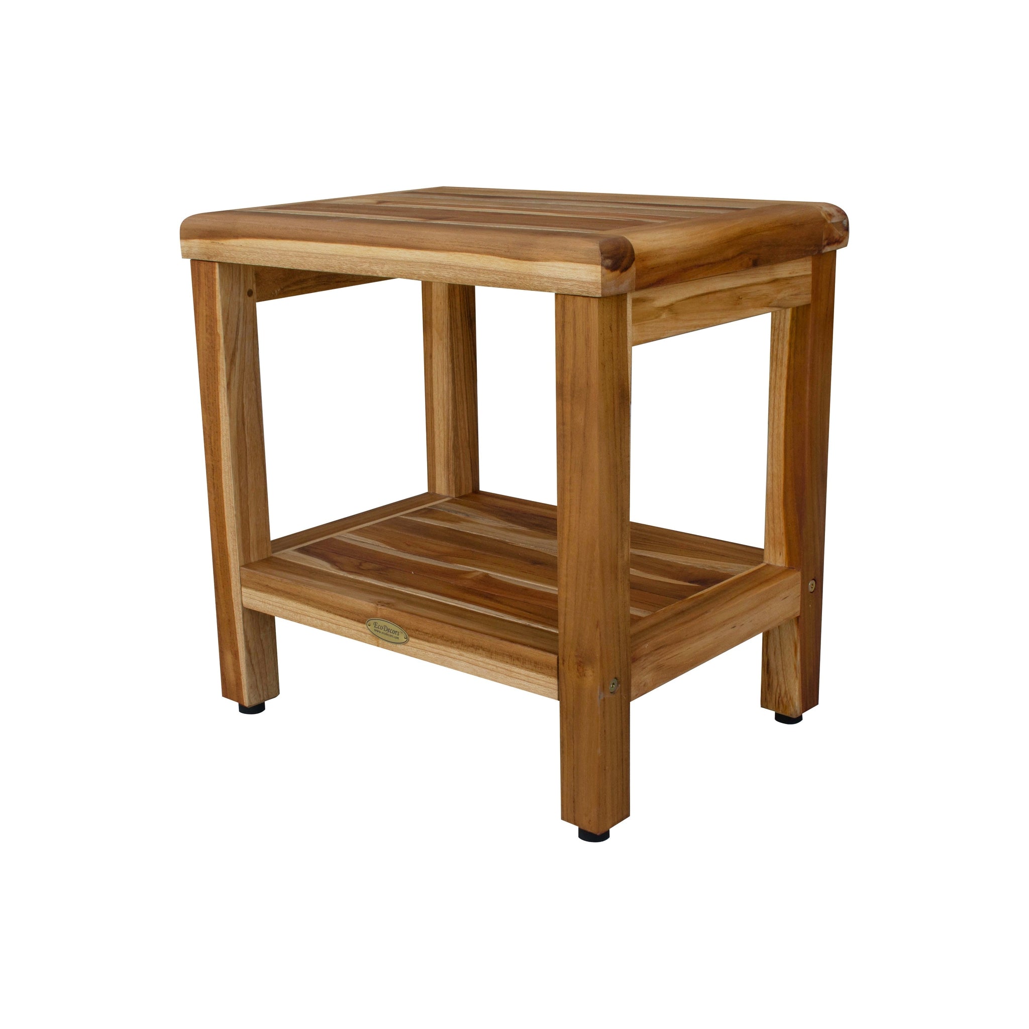 EcoDecors by E&T Horizons, EcoDecors Eleganto 18" EarthyTeak Solid Teak Wood Shower Bench With Shelf