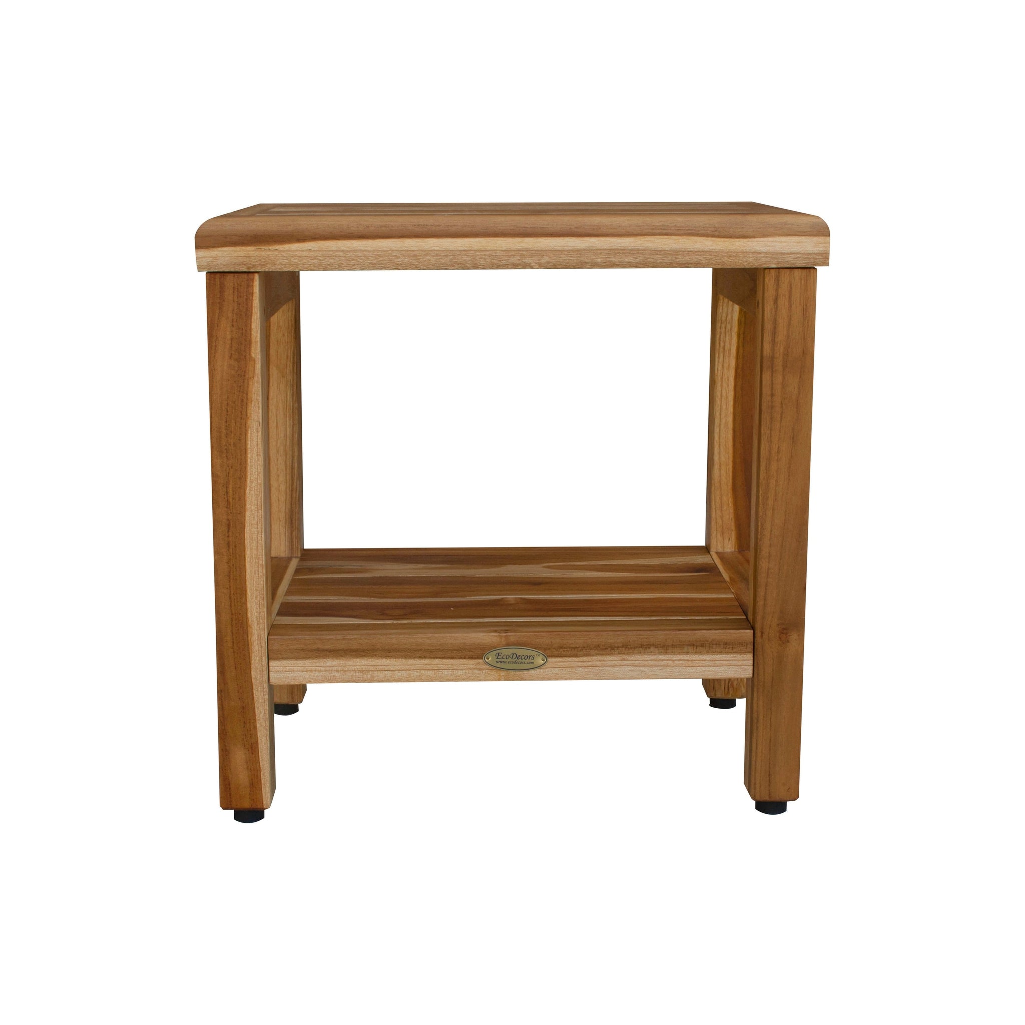 EcoDecors by E&T Horizons, EcoDecors Eleganto 18" EarthyTeak Solid Teak Wood Shower Bench With Shelf