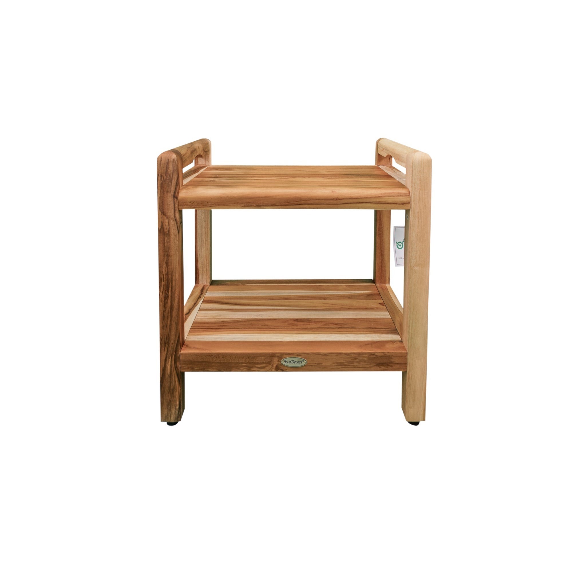 EcoDecors by E&T Horizons, EcoDecors Eleganto 20" EarthyTeak Solid Teak Wood Shower Bench With LiftAide Arms and Shelf