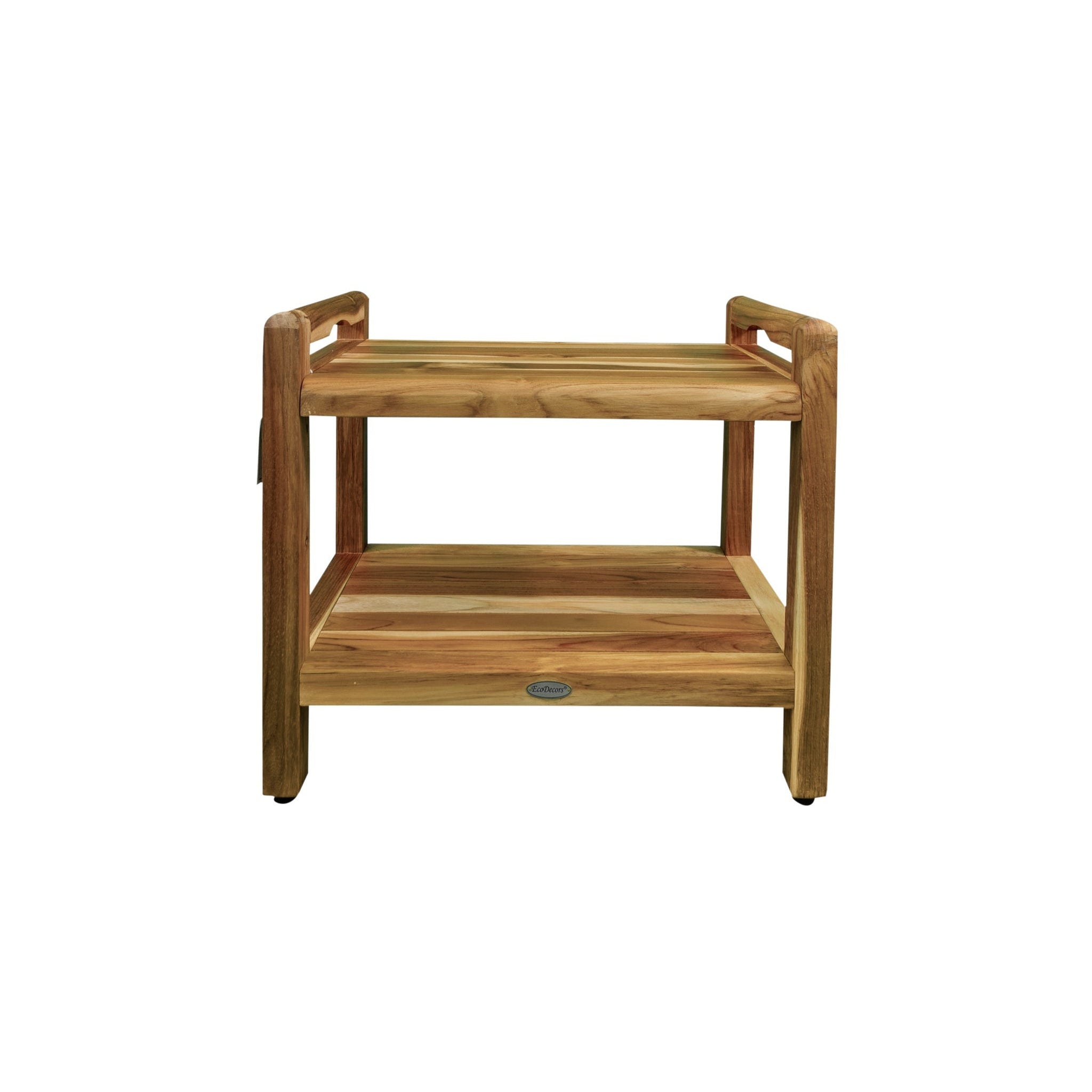 EcoDecors by E&T Horizons, EcoDecors Eleganto 24" EarthyTeak Solid Teak Wood Shower Bench With LiftAide Arms and Shelf