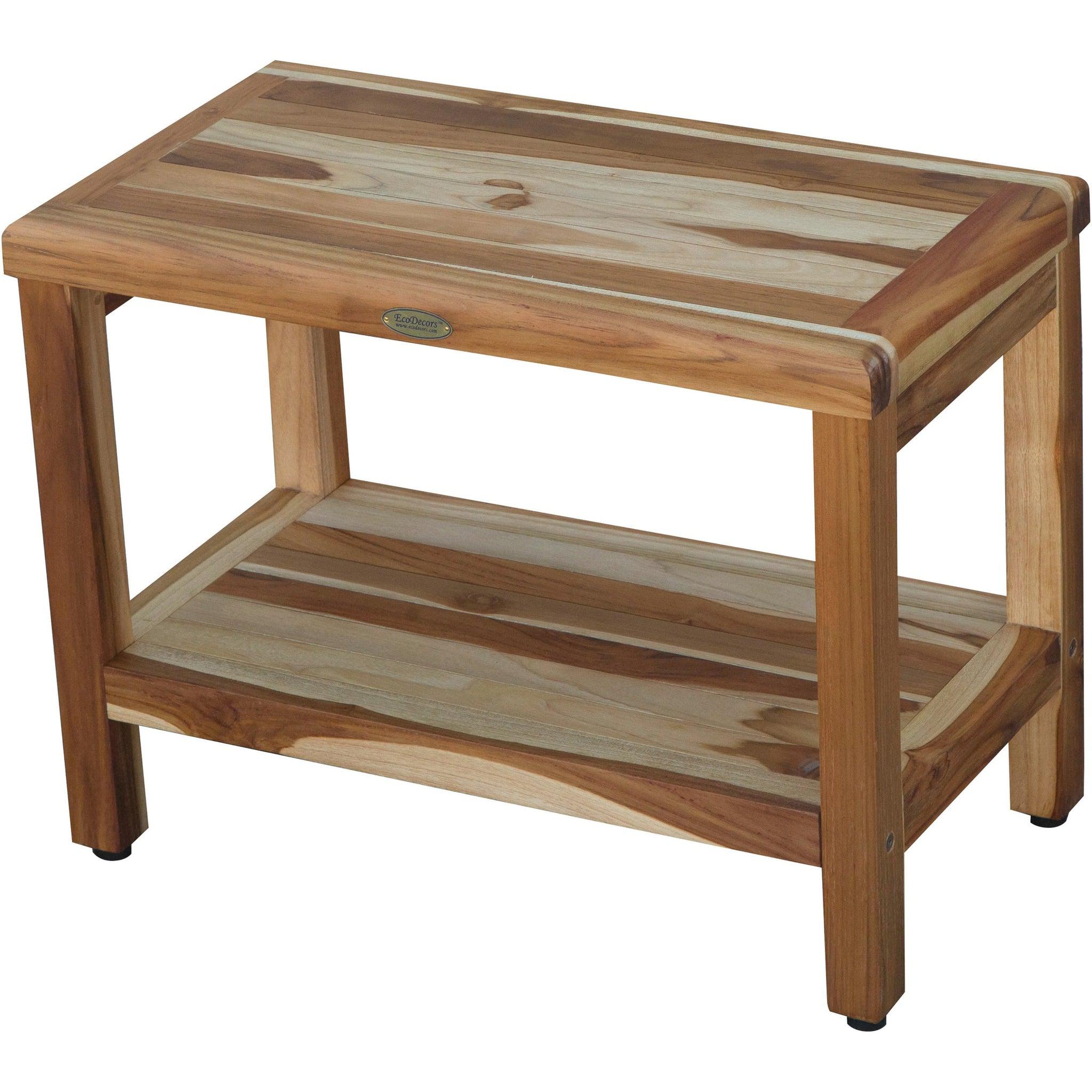 EcoDecors by E&T Horizons, EcoDecors Eleganto 24" EarthyTeak Solid Teak Wood Shower Bench With Shelf