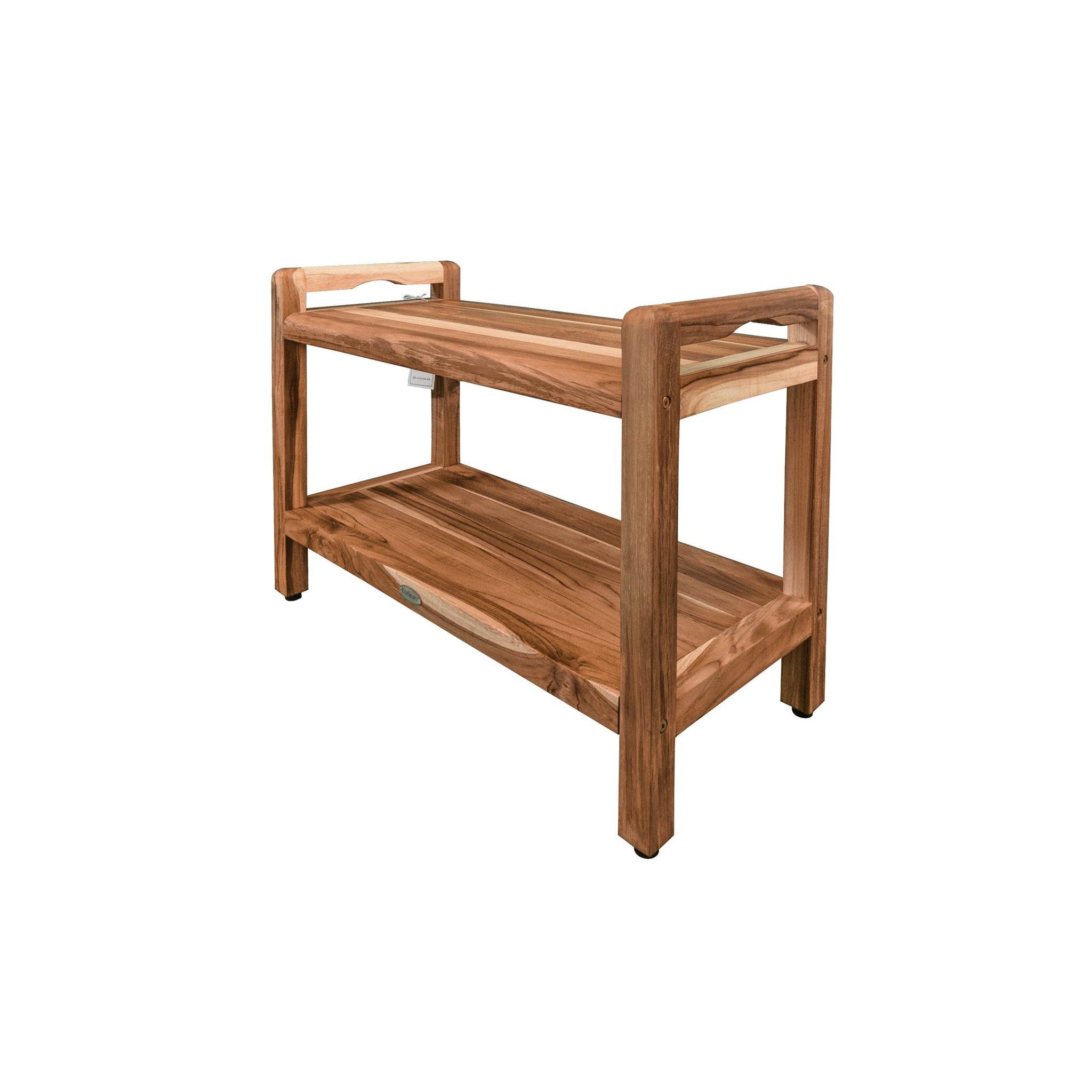 EcoDecors by E&T Horizons, EcoDecors Eleganto 29" EarthyTeak Solid Teak Wood Shower Bench With LiftAide Arms and Shelf