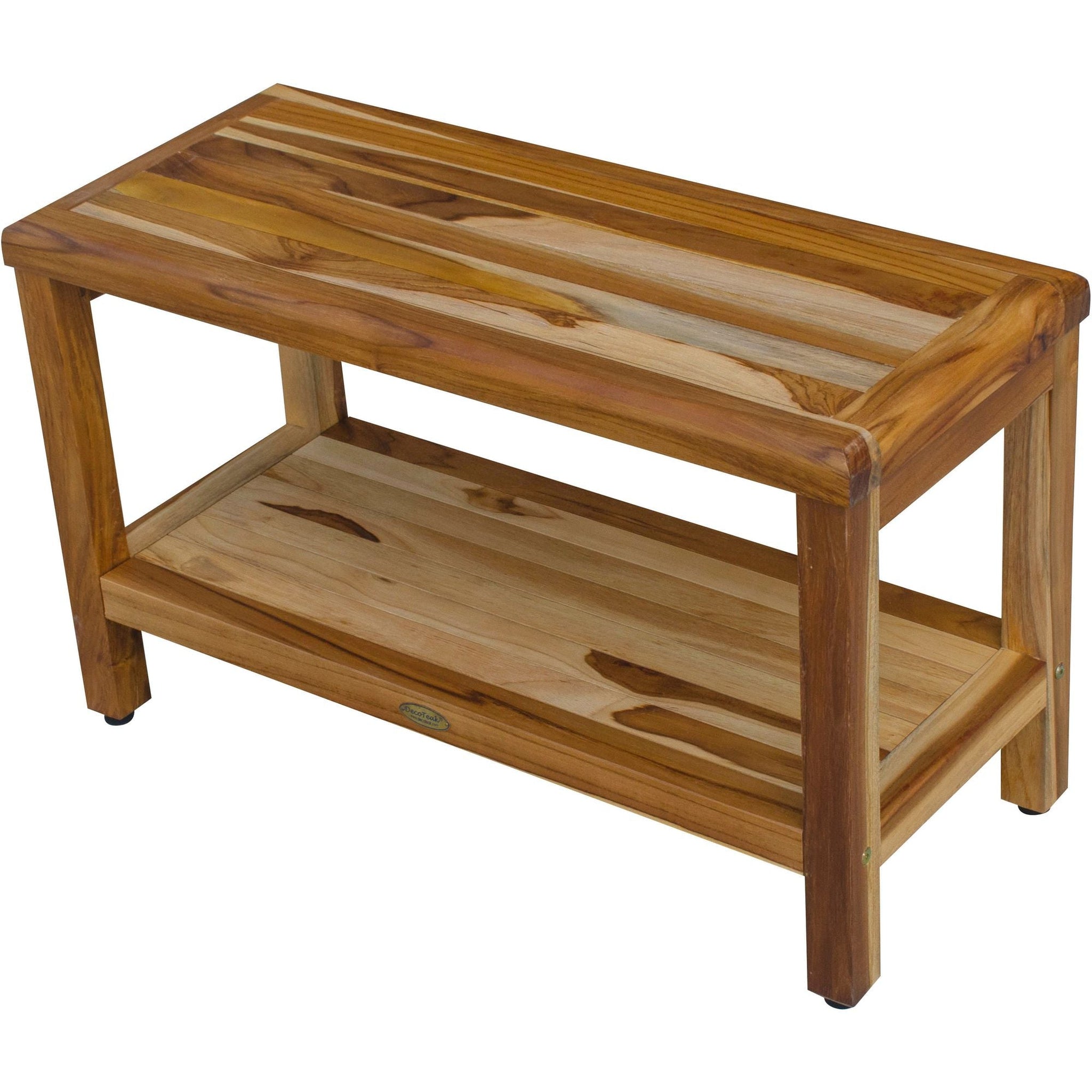 EcoDecors by E&T Horizons, EcoDecors Eleganto 30" EarthyTeak Solid Teak Wood Shower Bench With Shelf