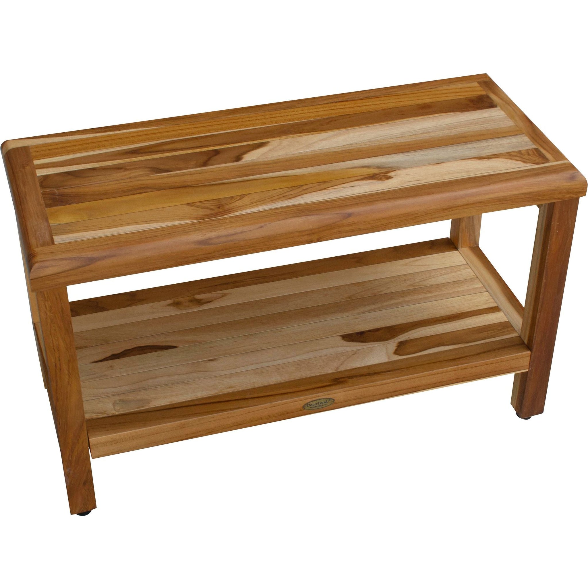 EcoDecors by E&T Horizons, EcoDecors Eleganto 30" EarthyTeak Solid Teak Wood Shower Bench With Shelf