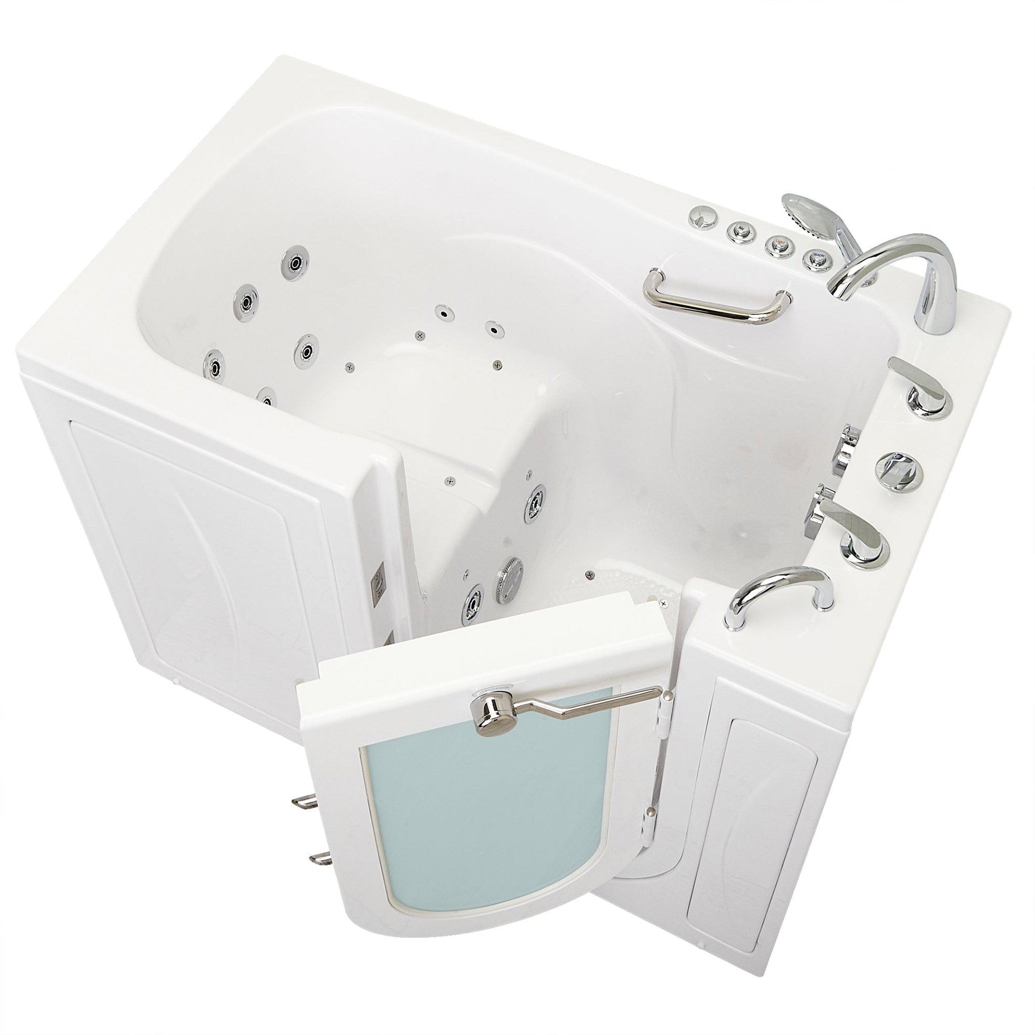 Ella's Bubbles, Ella's Bubbles Capri 30" x 52" White Acrylic Air and Hydro Massage Walk-In Bathtub With 5-Piece Fast Fill Faucet, 2" Dual Drain and Left Outward Swing Door