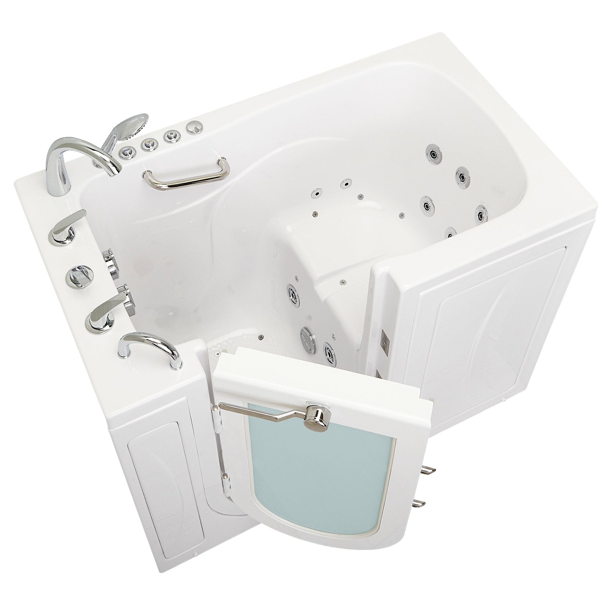 Ella's Bubbles, Ella's Bubbles Capri 30" x 52" White Acrylic Air and Hydro Massage Walk-In Bathtub With 5-Piece Fast Fill Faucet, 2" Dual Drain and Right Outward Swing Door