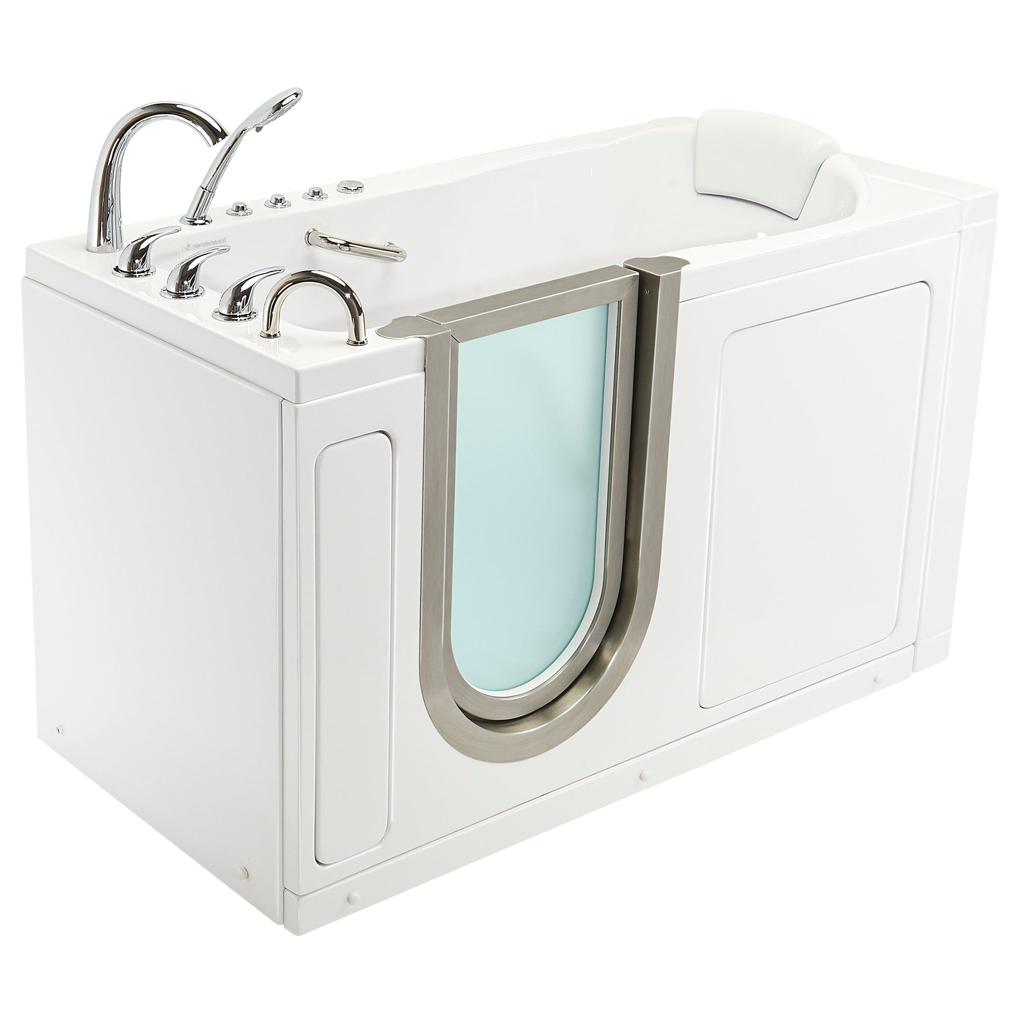 Ella's Bubbles, Ella's Bubbles Deluxe 30" x 55" White Acrylic Air and Hydro Massage Walk-In Bathtub With 5-Piece Fast Fill Faucet, 2" Dual Drain and Left Inward Swing Door