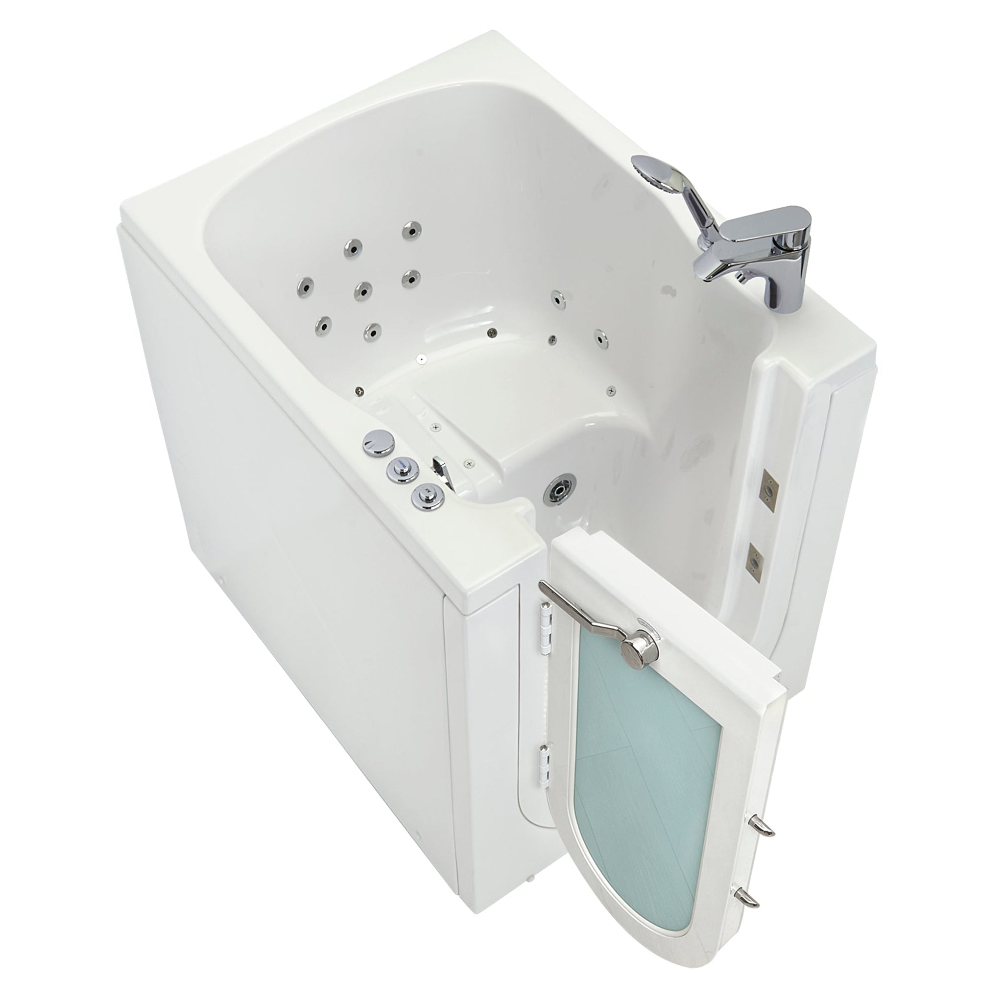 Ella's Bubbles, Ella's Bubbles Front Entry 32" x 40" White Acrylic Air and Hydro Massage Walk-In Bathtub With 2 Piece Fast Fill Faucet, 2" Dual Drain and Left Outward Swing Door