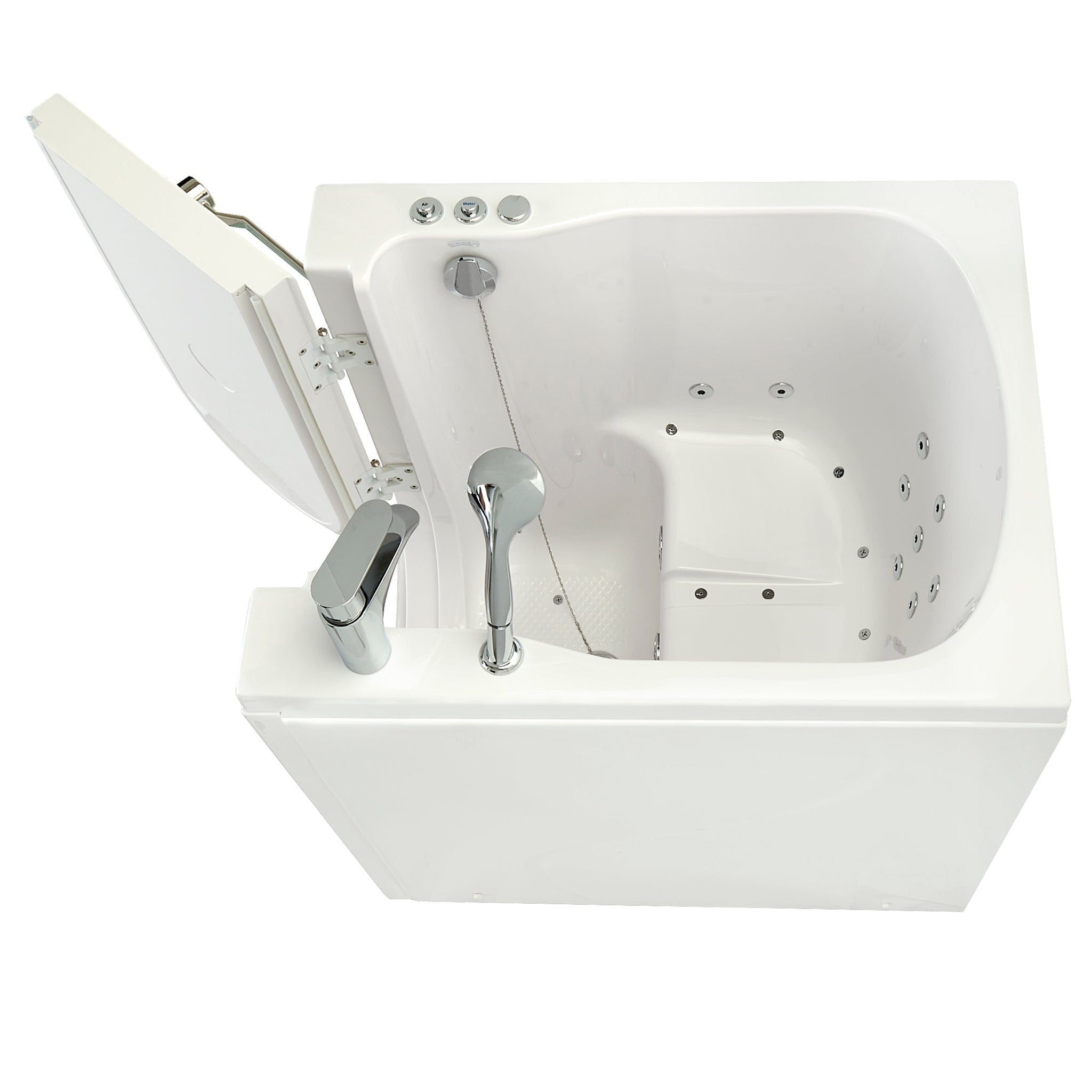 Ella's Bubbles, Ella's Bubbles Front Entry 32" x 40" White Acrylic Air and Hydro Massage Walk-In Bathtub With 2 Piece Fast Fill Faucet, 2" Dual Drain and Left Outward Swing Door