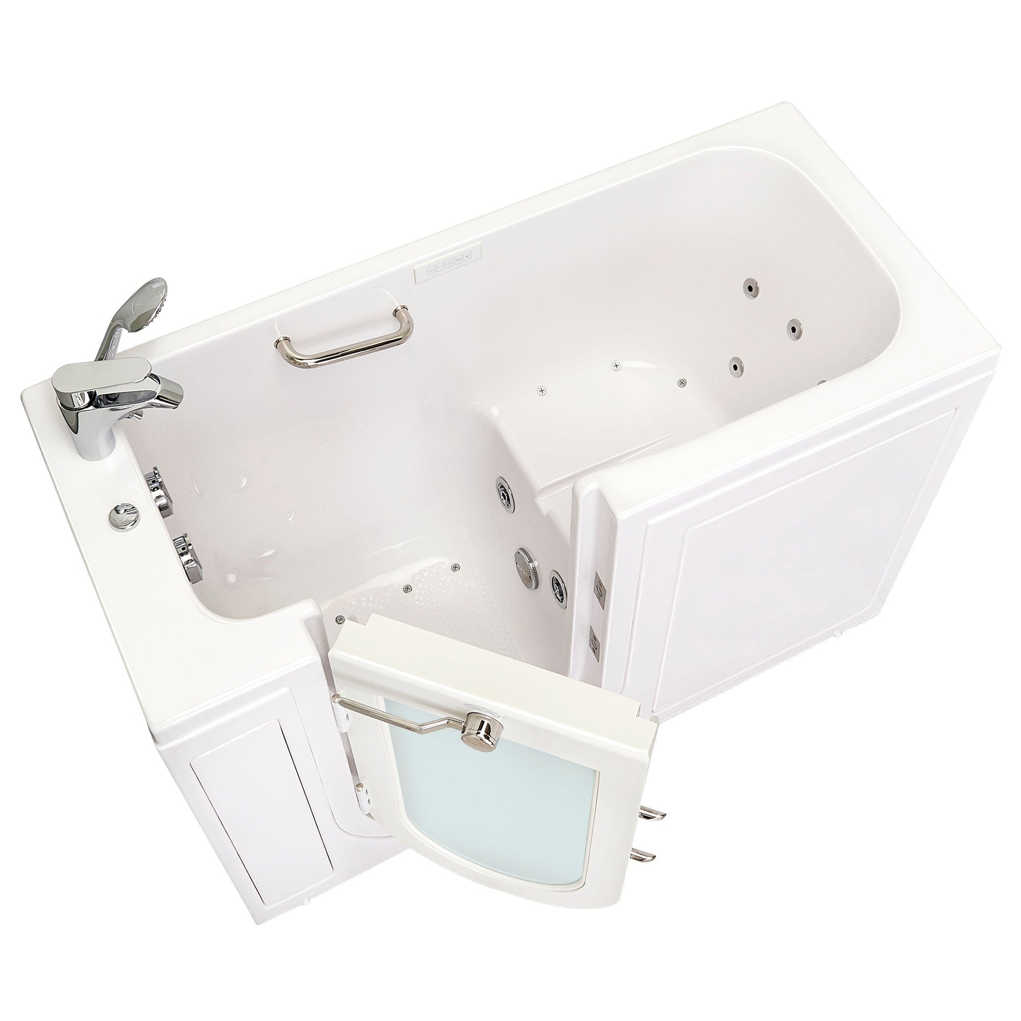 Ella's Bubbles, Ella's Bubbles Lounger 27" x 60" White Acrylic Air and Hydro Massage Walk-In Bathtub With 2 Piece Fast Fill Faucet, 2" Dual Drain, Left Outward Swing Door and Digital Controller