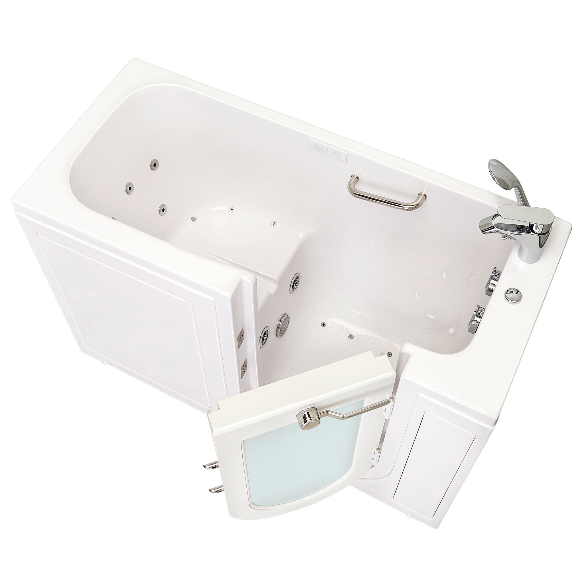 Ella's Bubbles, Ella's Bubbles Lounger 27" x 60" White Acrylic Air and Hydro Massage Walk-In Bathtub With 2 Piece Fast Fill Faucet, 2" Dual Drain, Right Outward Swing Door and Digital Controller