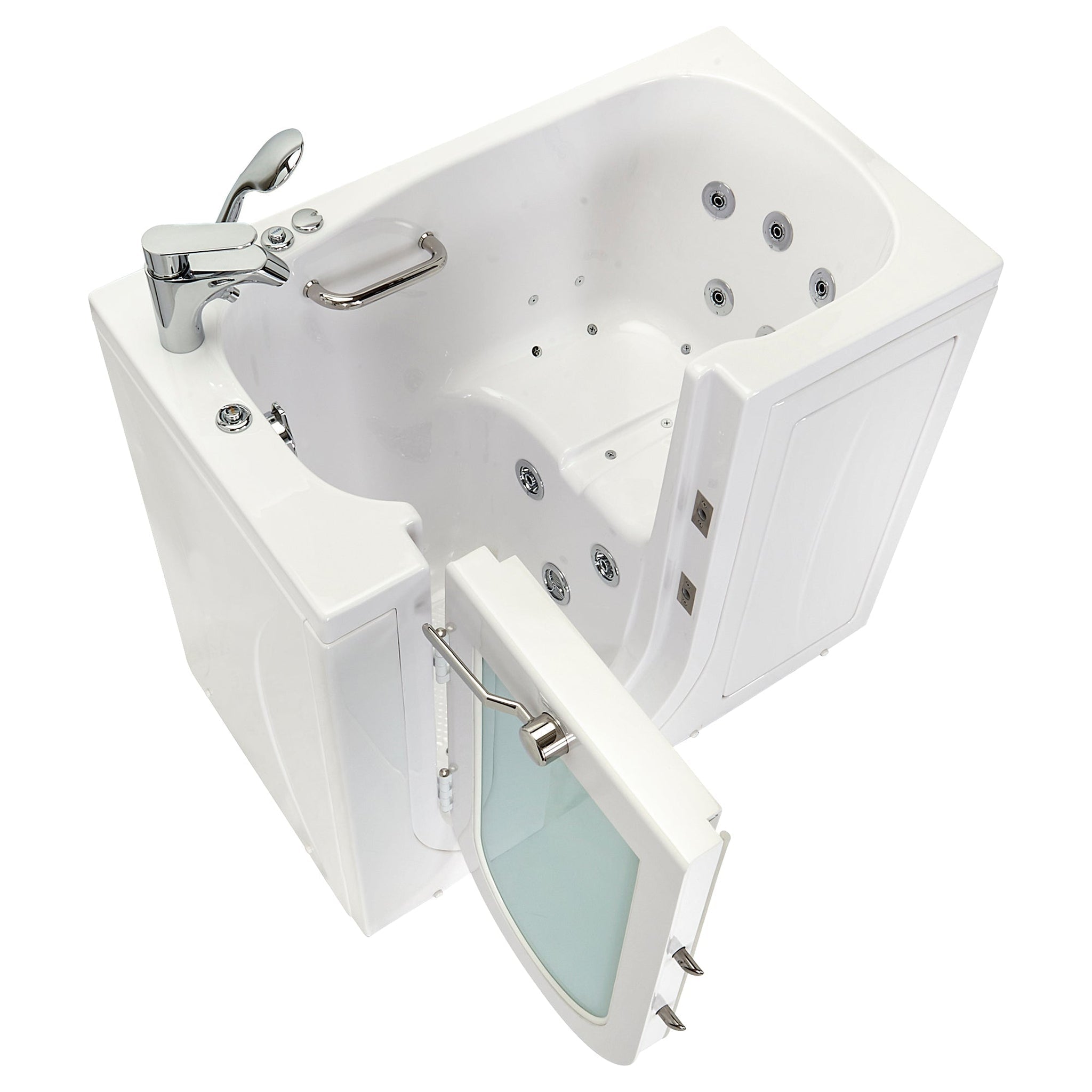 Ella's Bubbles, Ella's Bubbles Mobile 26" x 45" White Acrylic Air and Hydro Massage Walk-In Bathtub With 2 Piece Fast Fill Faucet, 2" Dual Drain and Left Outward Swing Door