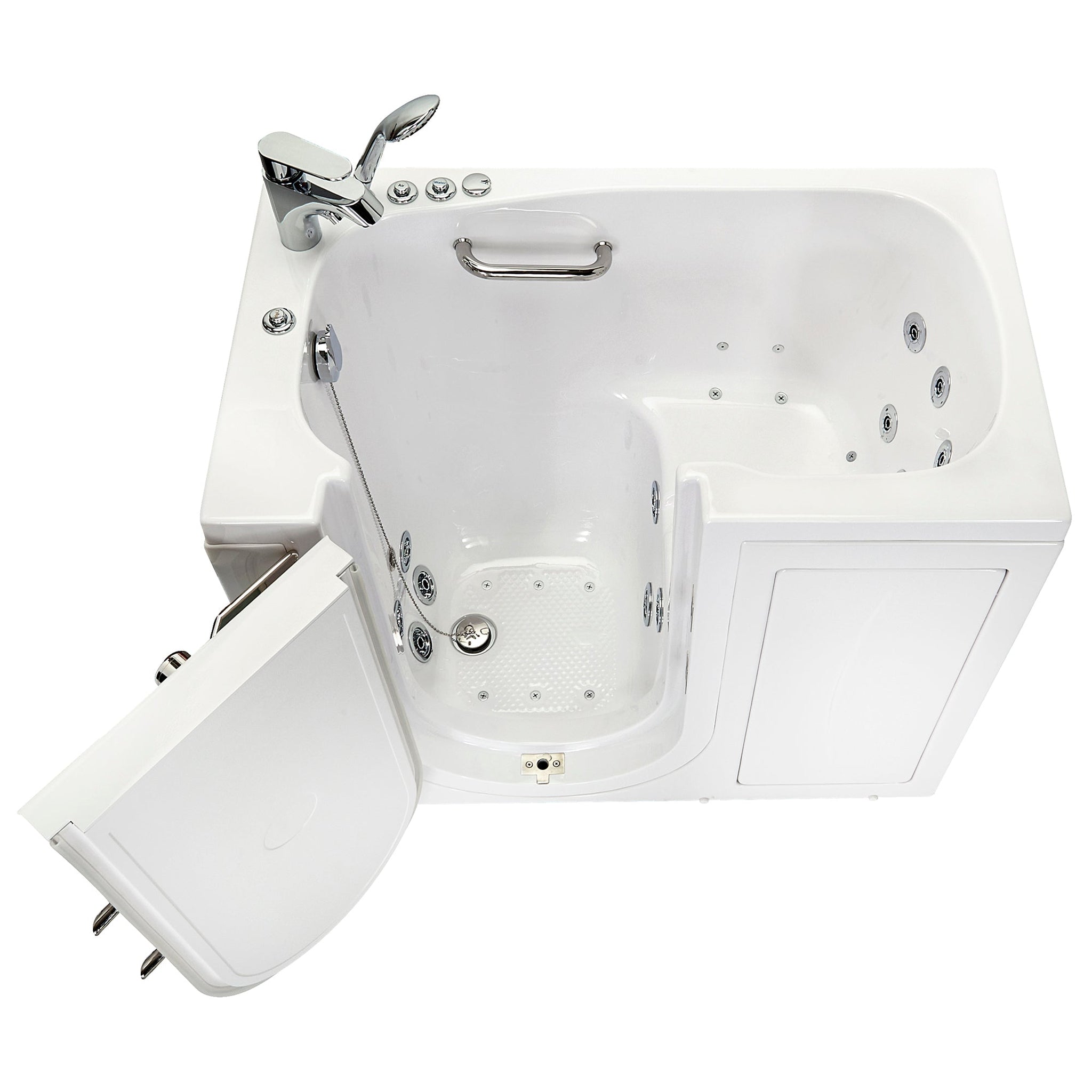 Ella's Bubbles, Ella's Bubbles Mobile 26" x 45" White Acrylic Air and Hydro Massage Walk-In Bathtub With 2 Piece Fast Fill Faucet, 2" Dual Drain and Left Outward Swing Door