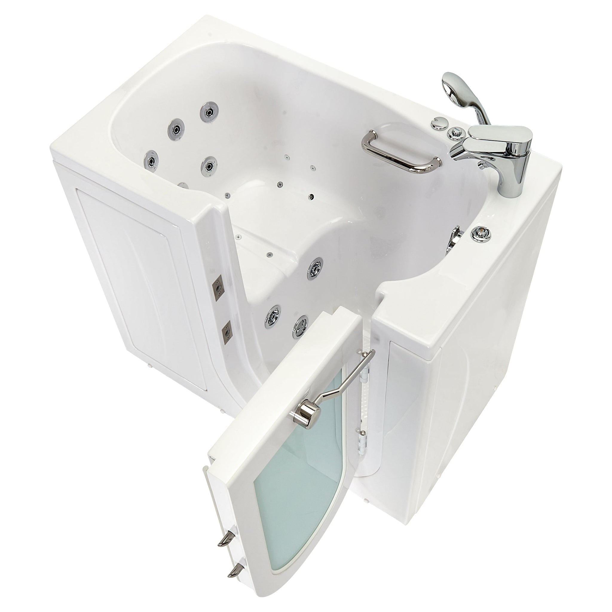 Ella's Bubbles, Ella's Bubbles Mobile 26" x 45" White Acrylic Air and Hydro Massage Walk-In Bathtub With 2 Piece Fast Fill Faucet, 2" Dual Drain and Right Outward Swing Door