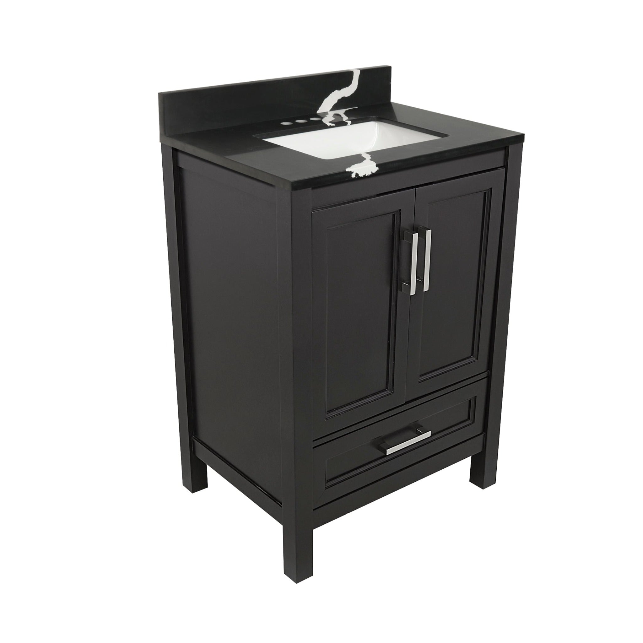 Ella's Bubbles, Ella’s Bubbles Nevado 25" Espresso Bathroom Vanity With Calacatta Black Quartz Stone Top With Backsplash and Sink