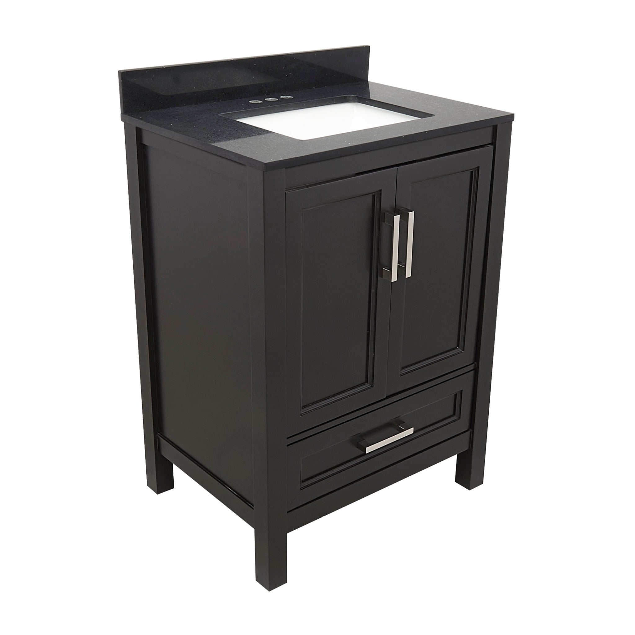 Ella's Bubbles, Ella’s Bubbles Nevado 25" Espresso Bathroom Vanity With Galaxy Black Quartz Stone Top With Backsplash and Sink