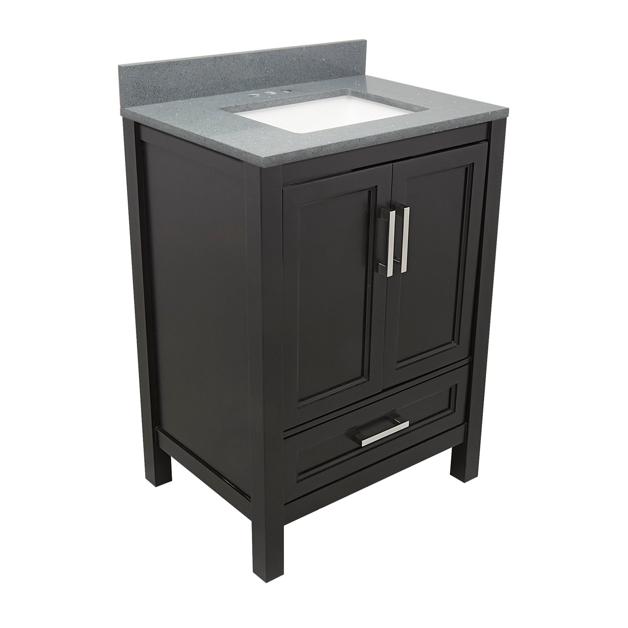 Ella's Bubbles, Ella’s Bubbles Nevado 25" Espresso Bathroom Vanity With Galaxy Gray Quartz Stone Top With Backsplash and Sink