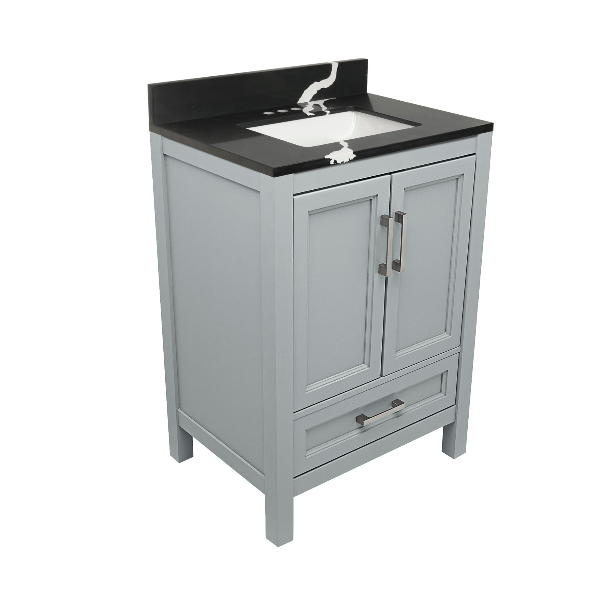 Ella's Bubbles, Ella’s Bubbles Nevado 25" Gray Bathroom Vanity With Calacatta Black Quartz Stone Top With Backsplash and Sink