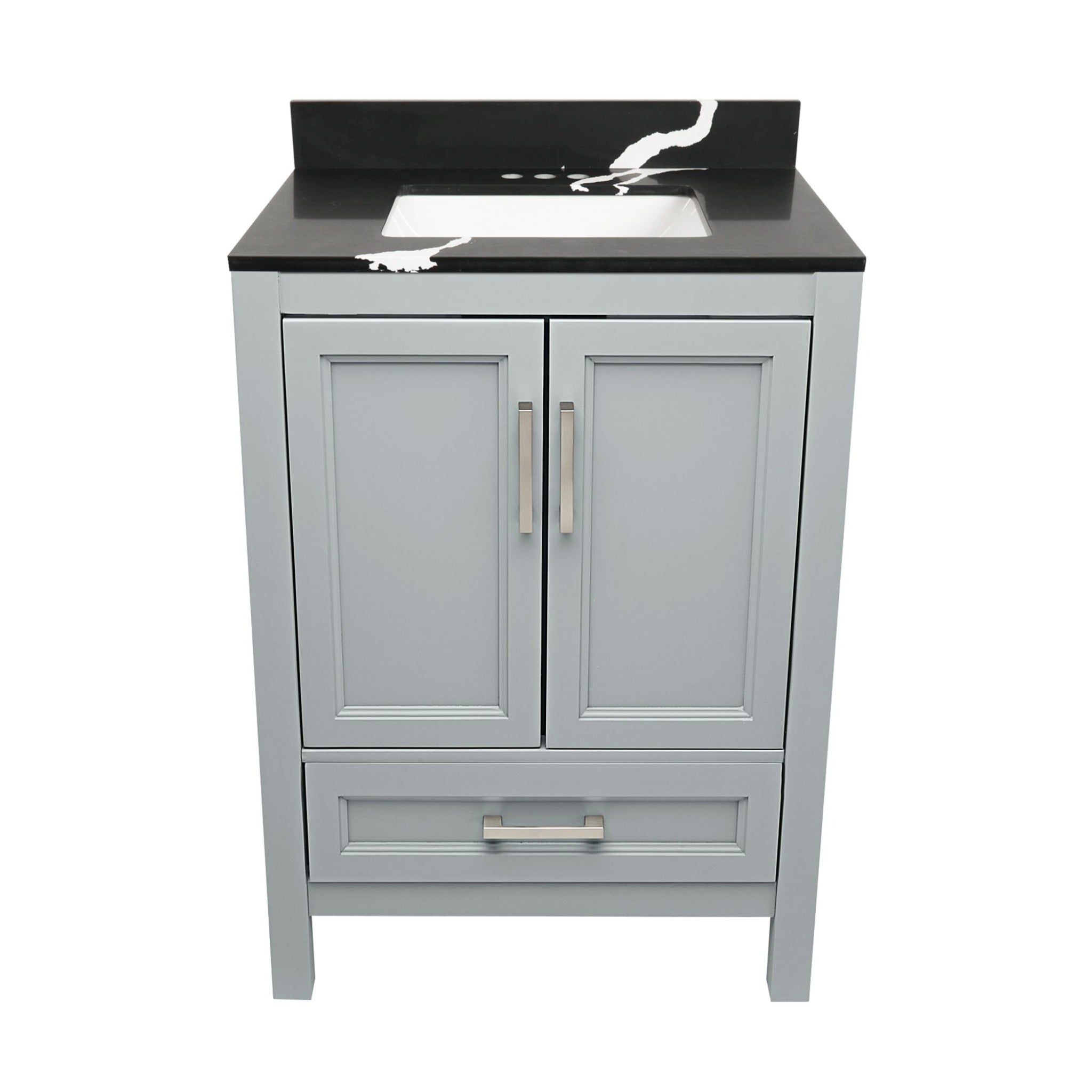 Ella's Bubbles, Ella’s Bubbles Nevado 25" Gray Bathroom Vanity With Calacatta Black Quartz Stone Top With Backsplash and Sink