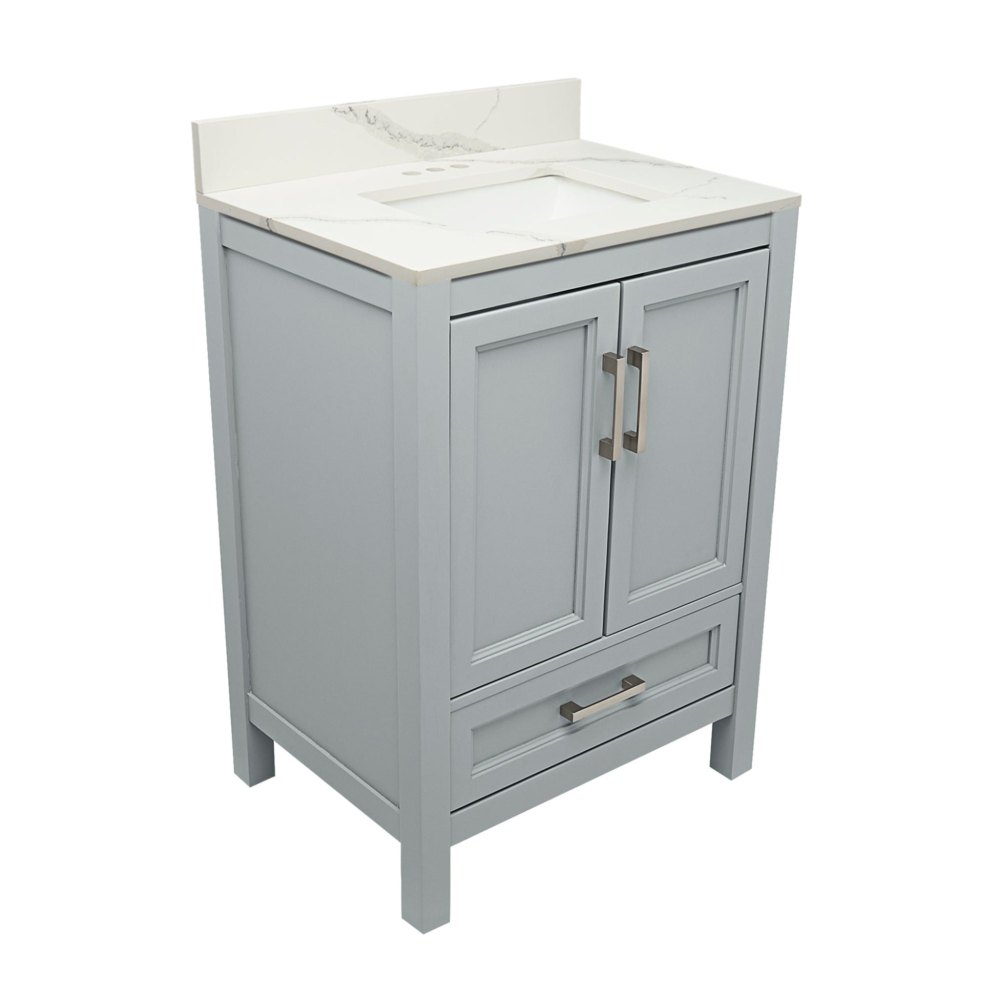 Ella's Bubbles, Ella’s Bubbles Nevado 25" Gray Bathroom Vanity With Calacatta White Quartz Stone Top With Backsplash and Sink