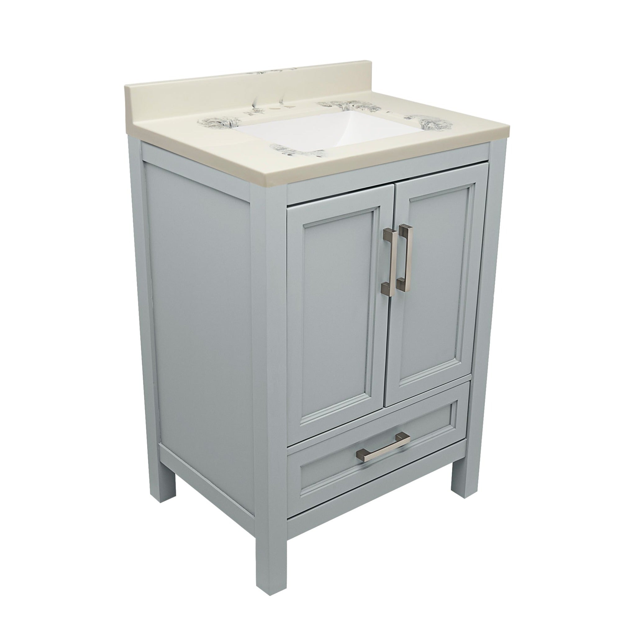 Ella's Bubbles, Ella’s Bubbles Nevado 25" Gray Bathroom Vanity With Carrara White Cultured Marble Top With Backsplash and Sink