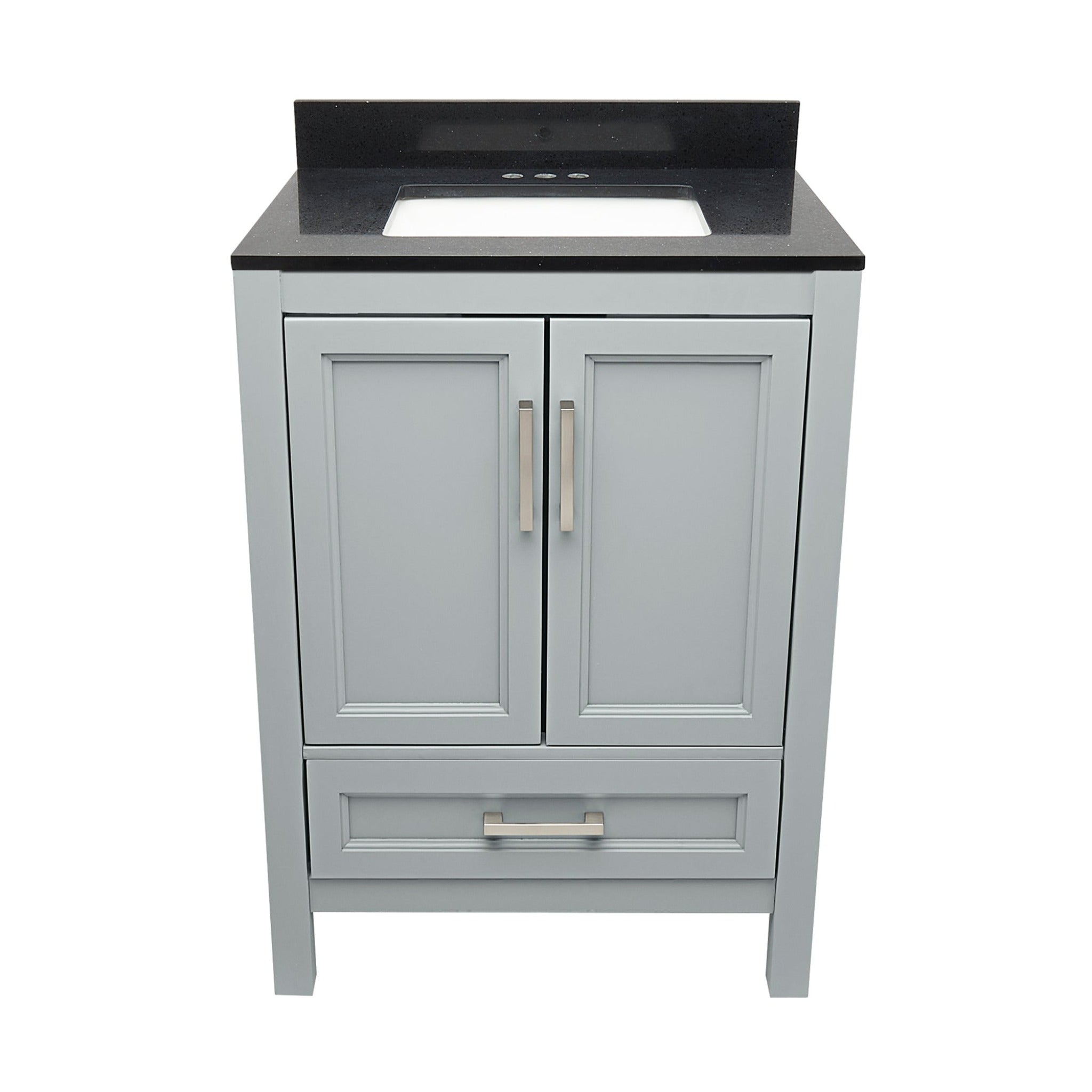 Ella's Bubbles, Ella’s Bubbles Nevado 25" Gray Bathroom Vanity With Galaxy Black Quartz Stone Top With Backsplash and Sink