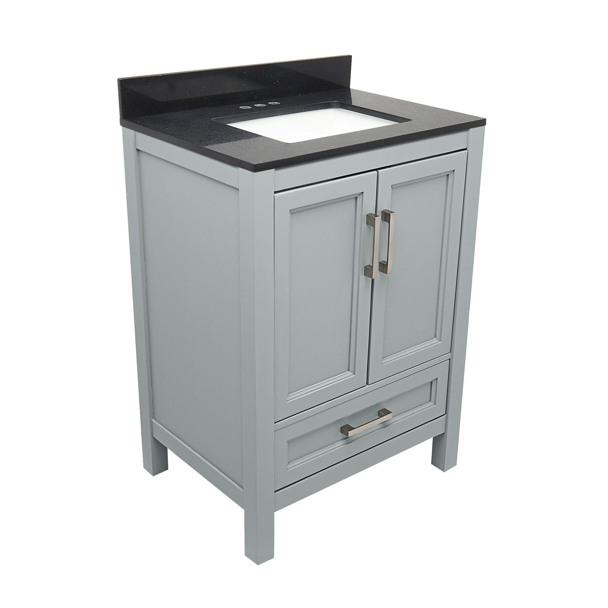 Ella's Bubbles, Ella’s Bubbles Nevado 25" Gray Bathroom Vanity With Galaxy Gray Quartz Stone Top With Backsplash and Sink