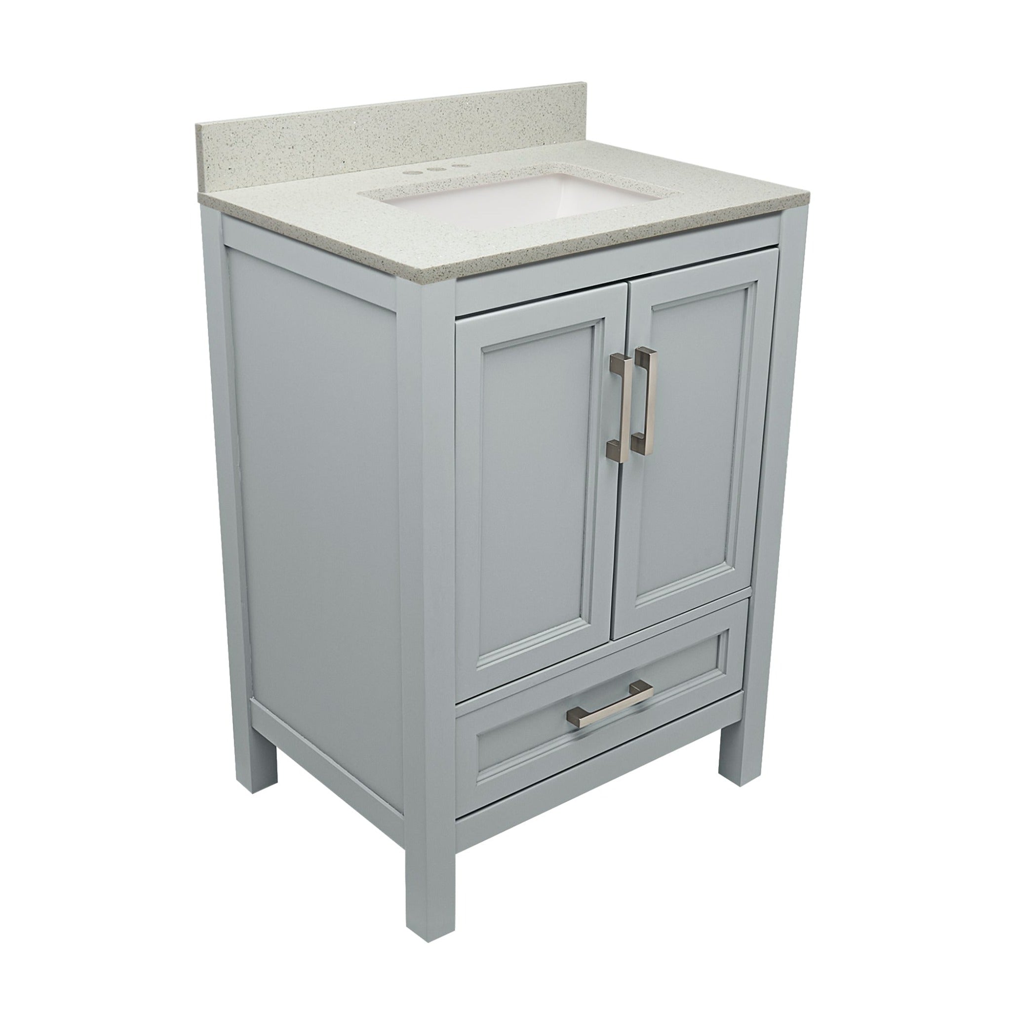 Ella's Bubbles, Ella’s Bubbles Nevado 25" Gray Bathroom Vanity With Galaxy White Quartz Stone Top With Backsplash and Sink