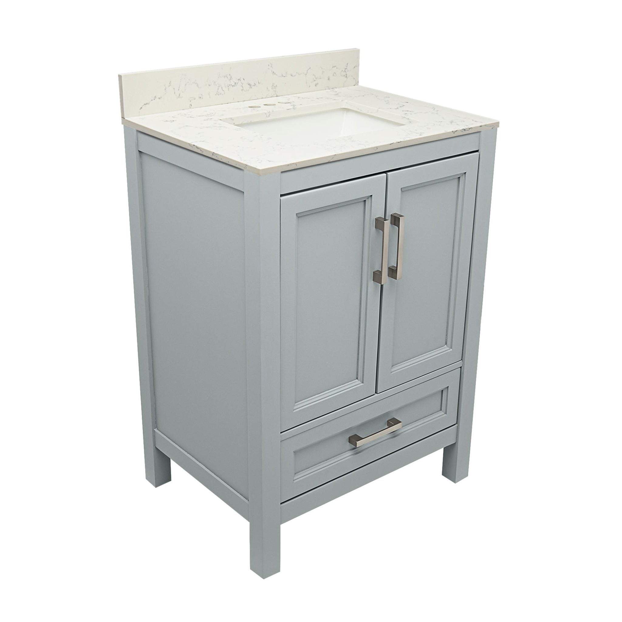 Ella's Bubbles, Ella’s Bubbles Nevado 25" Gray Bathroom Vanity With Lyra White Quartz Stone Top With Backsplash and Sink