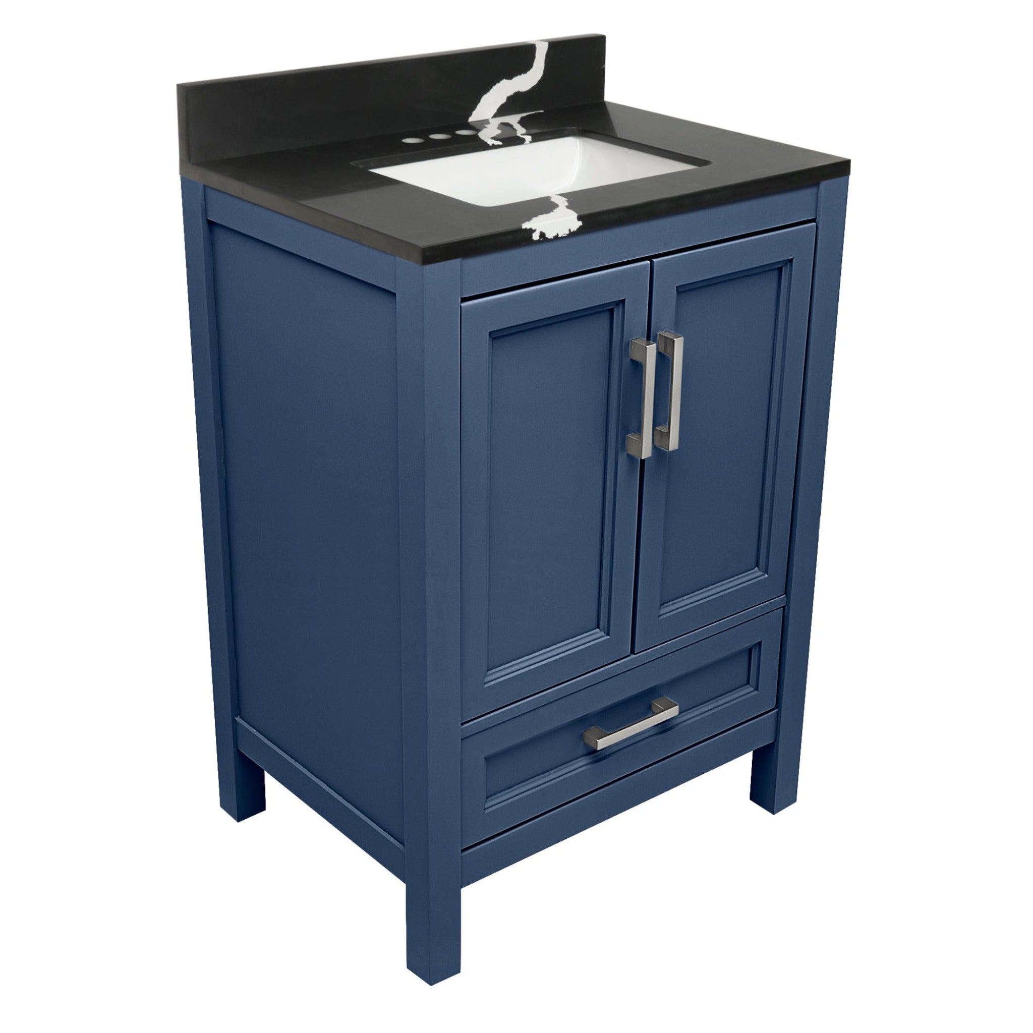 Ella's Bubbles, Ella’s Bubbles Nevado 25" Navy Blue Bathroom Vanity With Calacatta Black Quartz Stone Top With Backsplash and Sink