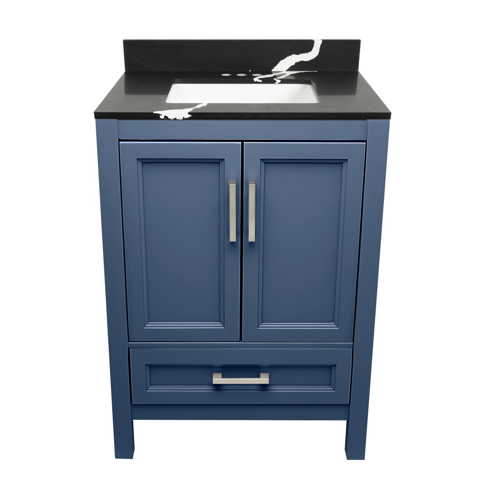 Ella's Bubbles, Ella’s Bubbles Nevado 25" Navy Blue Bathroom Vanity With Calacatta Black Quartz Stone Top With Backsplash and Sink