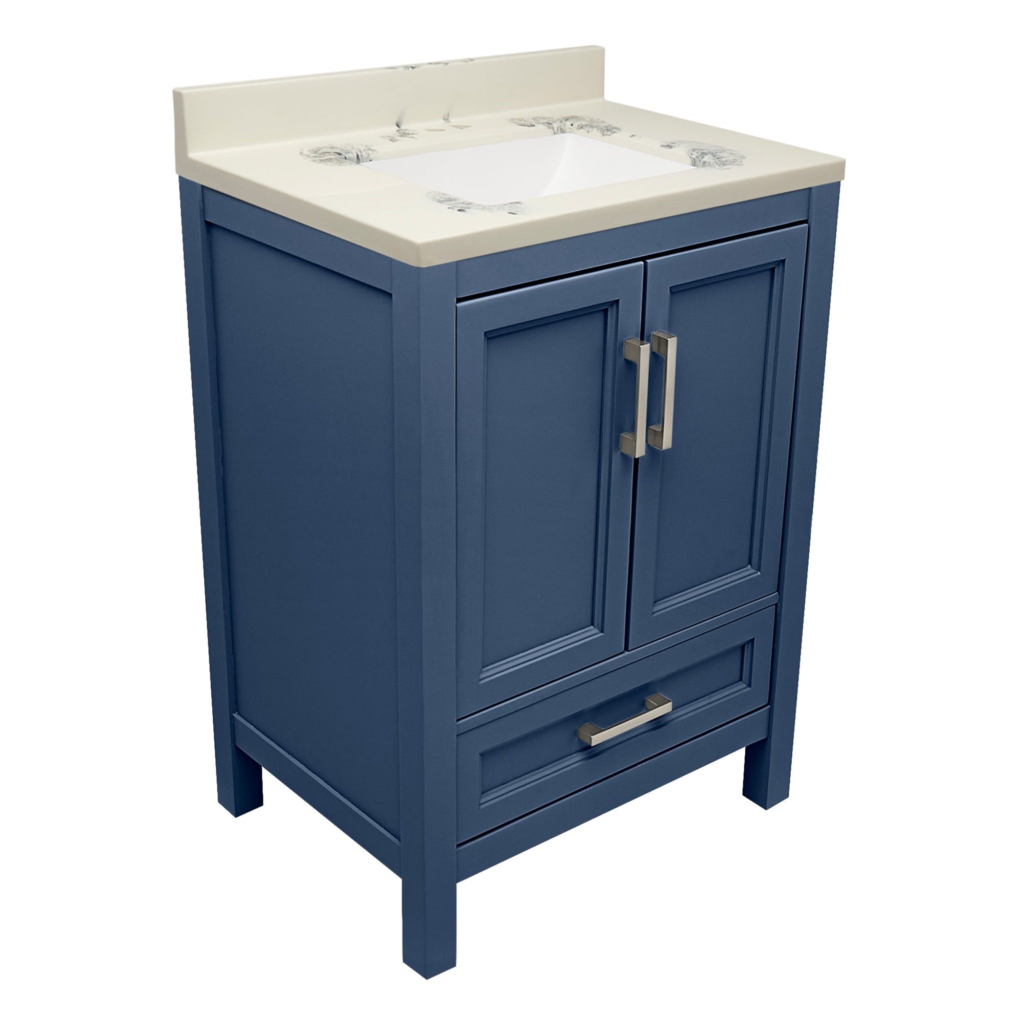 Ella's Bubbles, Ella’s Bubbles Nevado 25" Navy Blue Bathroom Vanity With Carrara White Cultured Marble Top With Backsplash and Sink