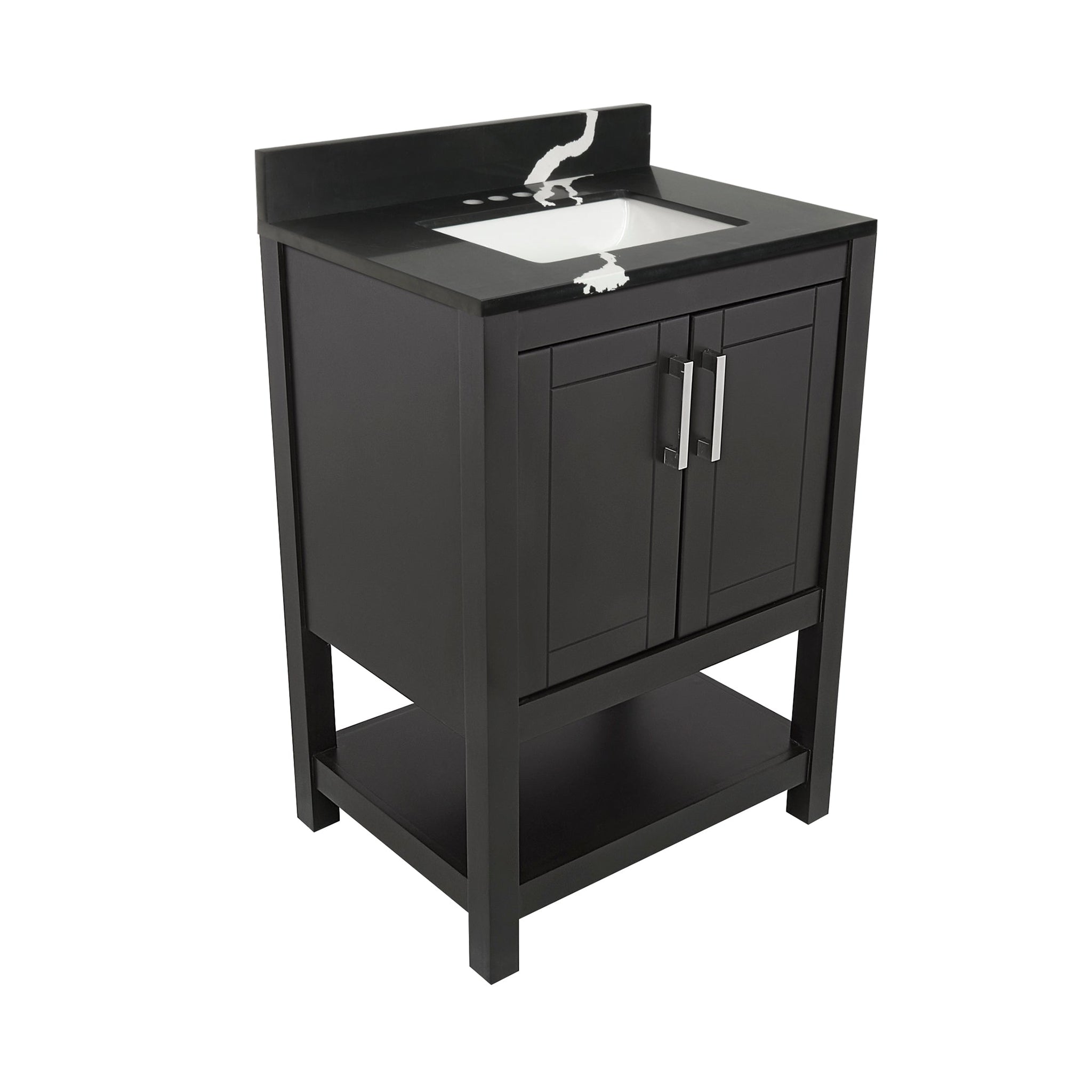 Ella's Bubbles, Ella's Bubbles Taos 25" Espresso Bathroom Vanity With Calacatta Black Quartz Stone Top With Backsplash and Sink