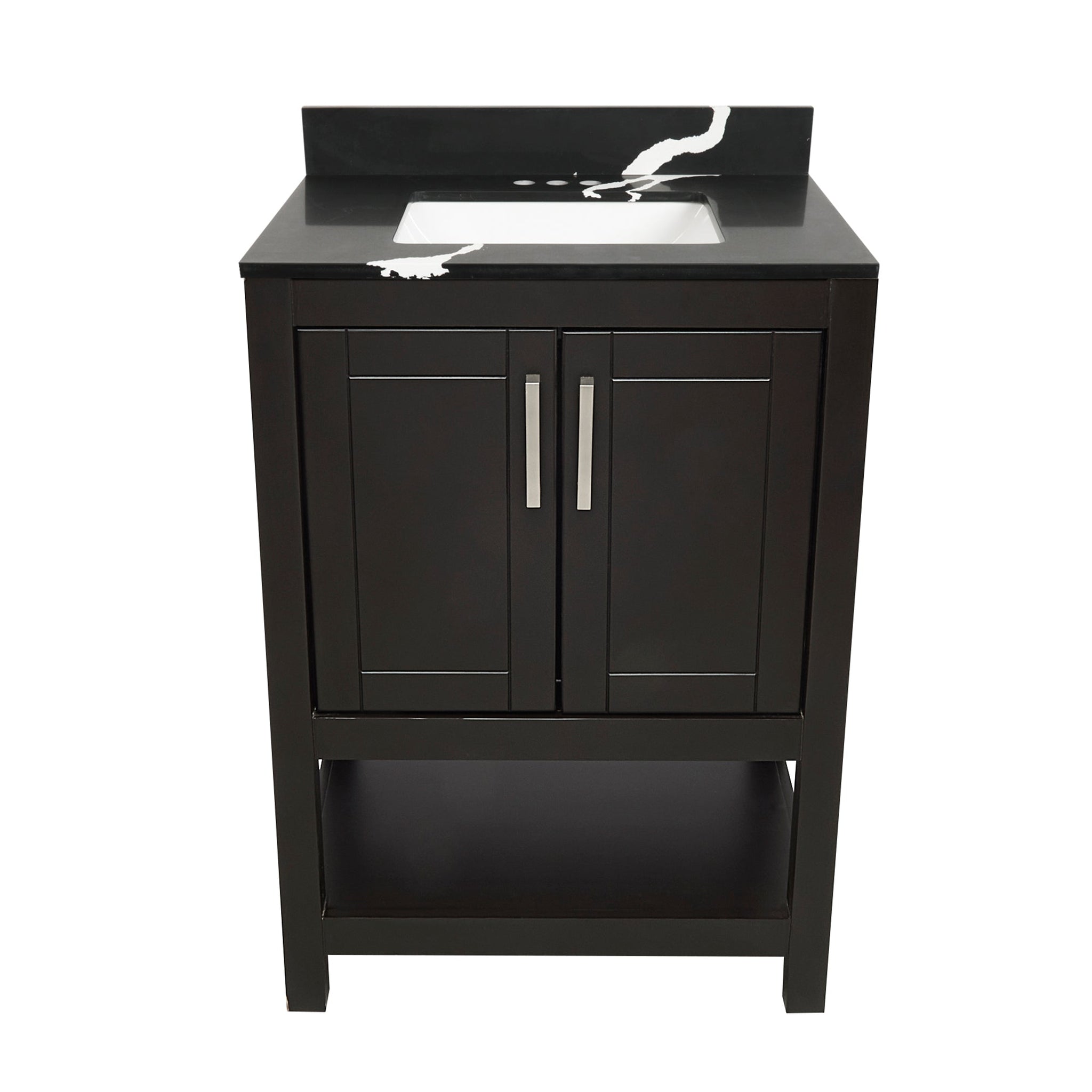 Ella's Bubbles, Ella's Bubbles Taos 25" Espresso Bathroom Vanity With Calacatta Black Quartz Stone Top With Backsplash and Sink