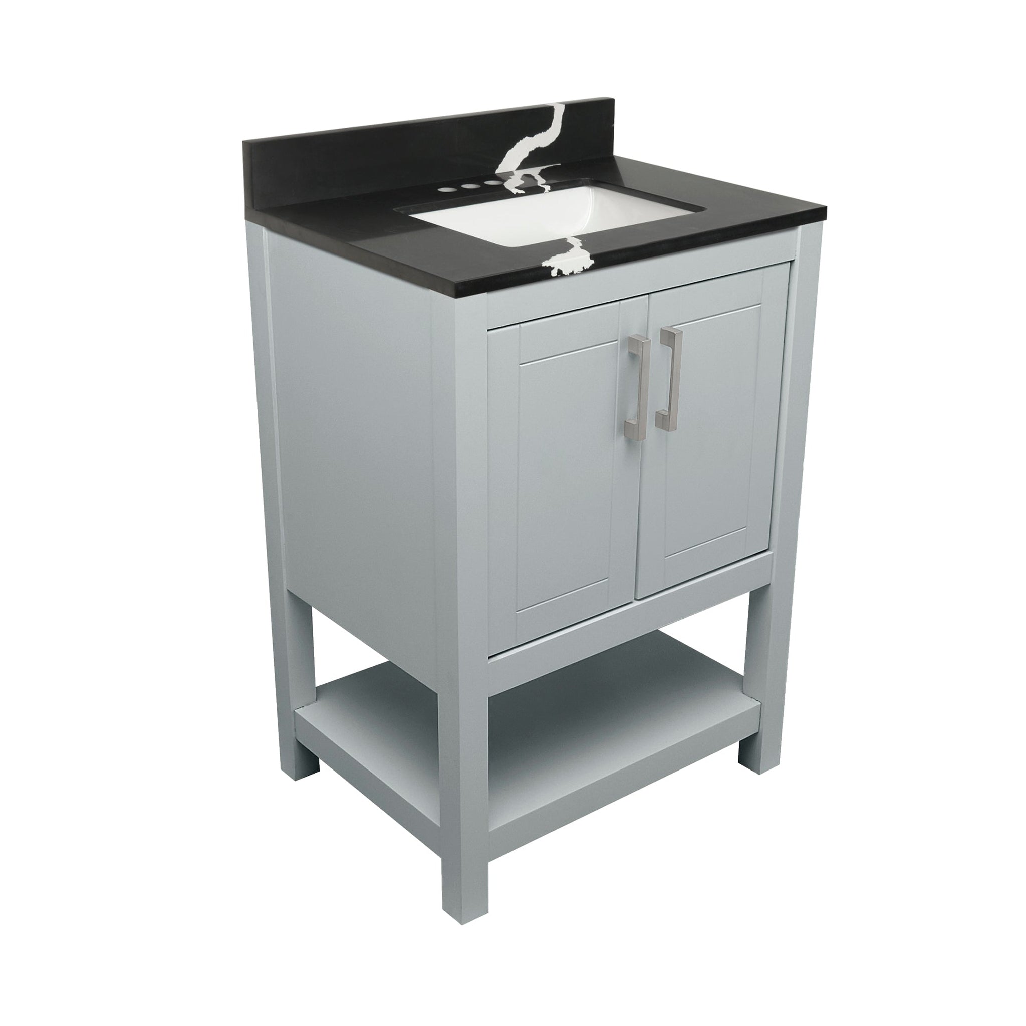 Ella's Bubbles, Ella's Bubbles Taos 25" Gray Bathroom Vanity With Calacatta Black Quartz Stone Top With Backsplash and Sink