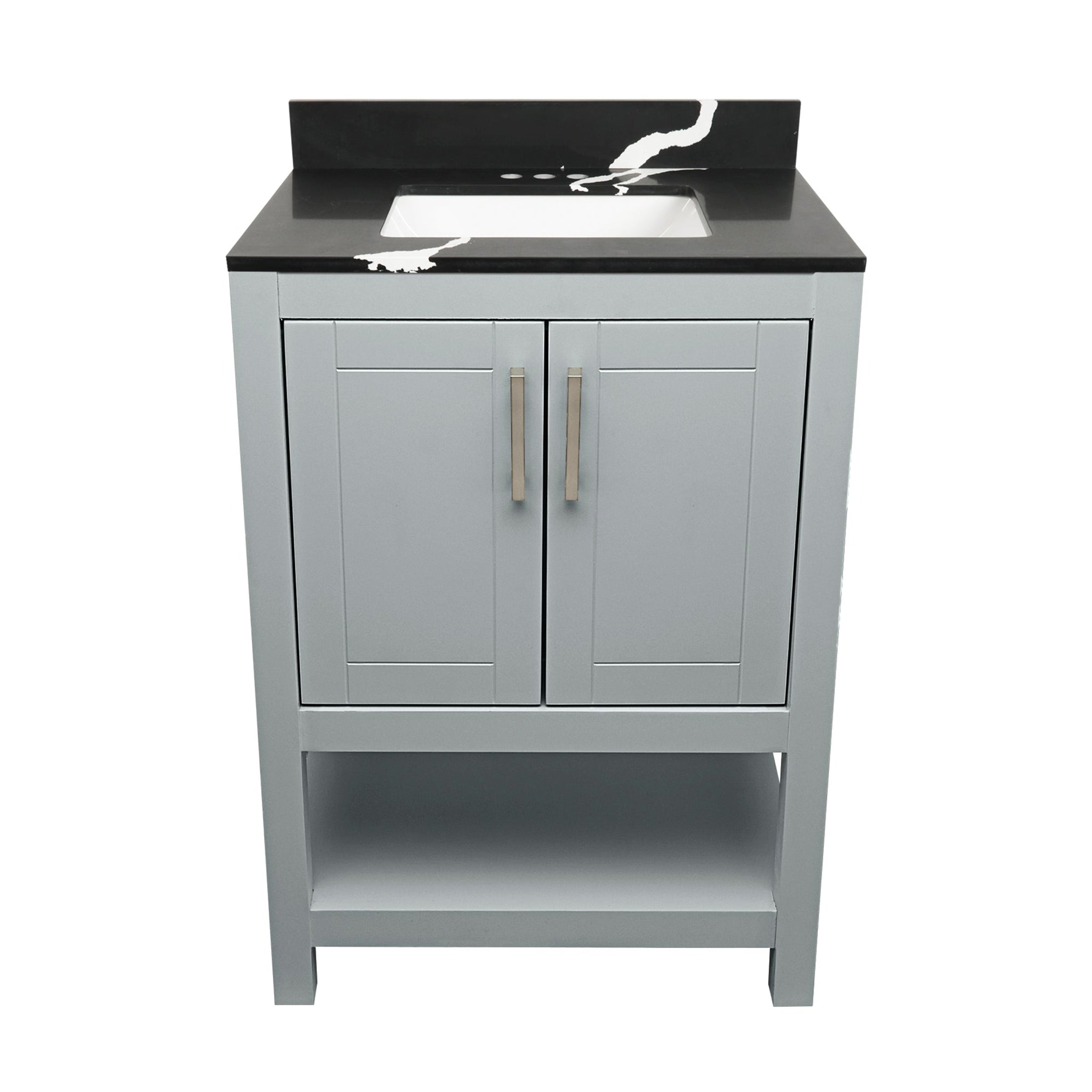 Ella's Bubbles, Ella's Bubbles Taos 25" Gray Bathroom Vanity With Calacatta Black Quartz Stone Top With Backsplash and Sink