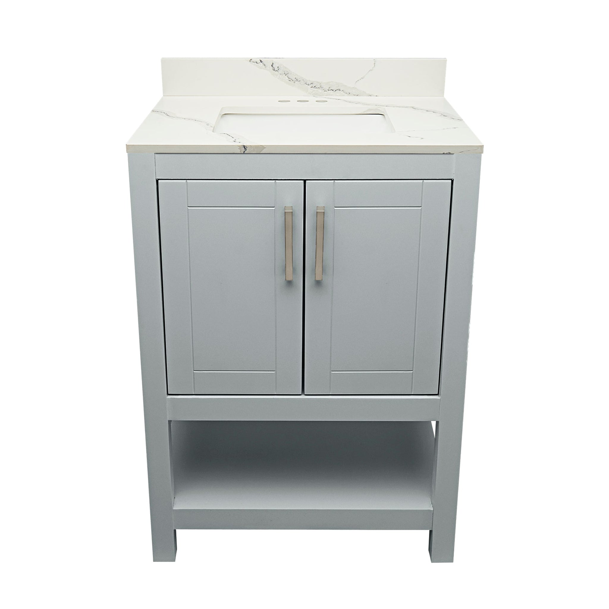 Ella's Bubbles, Ella's Bubbles Taos 25" Gray Bathroom Vanity With Calacatta White Quartz Stone Top With Backsplash and Sink