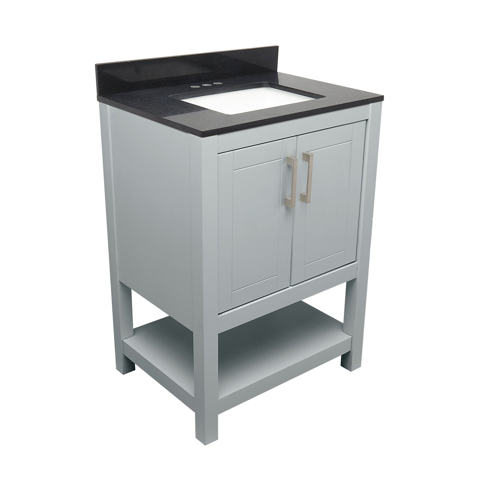 Ella's Bubbles, Ella's Bubbles Taos 25" Gray Bathroom Vanity With Galaxy Black Quartz Stone Top With Backsplash and Sink