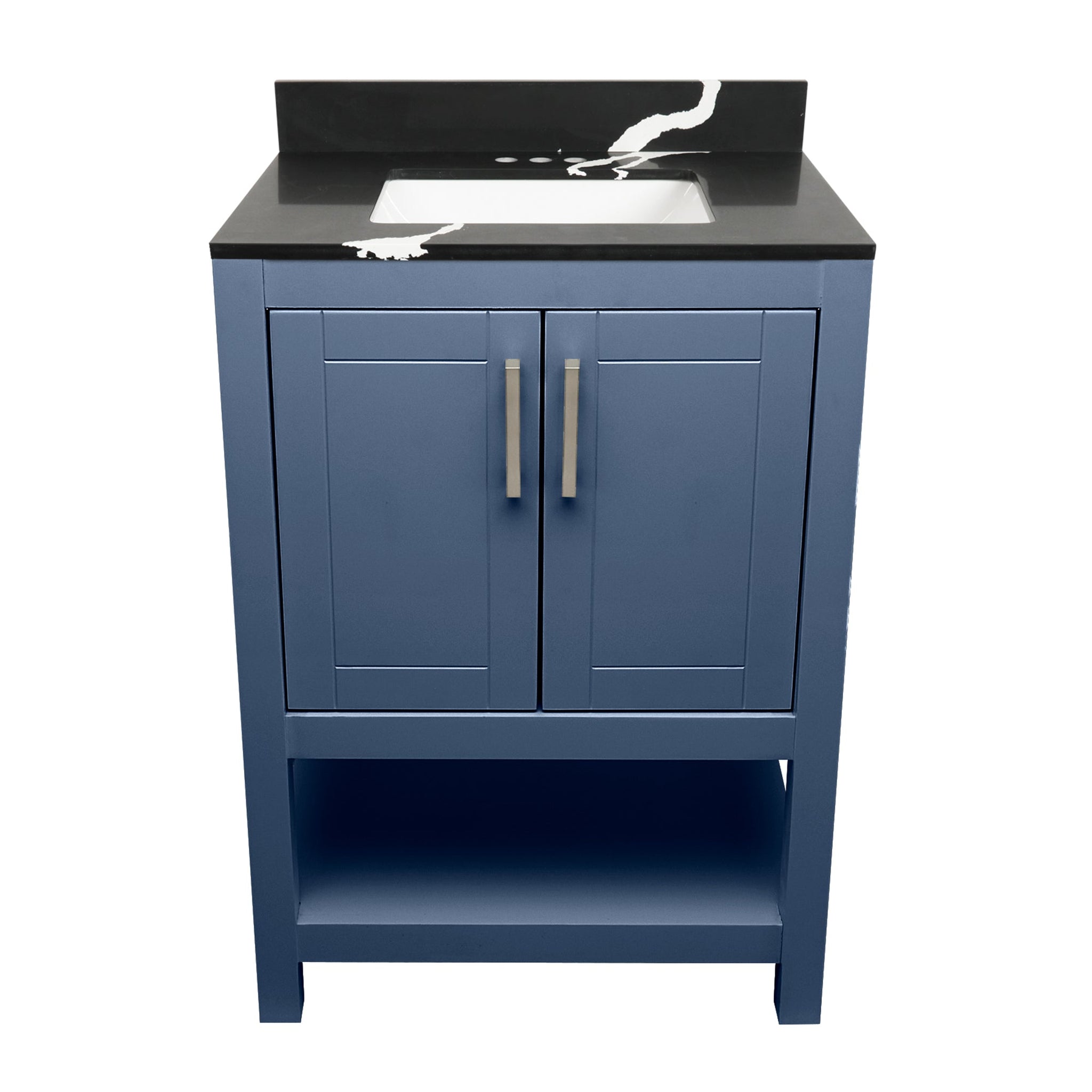 Ella's Bubbles, Ella's Bubbles Taos 25" Navy Blue Bathroom Vanity With Calacatta Black Quartz Stone Top With Backsplash and Sink