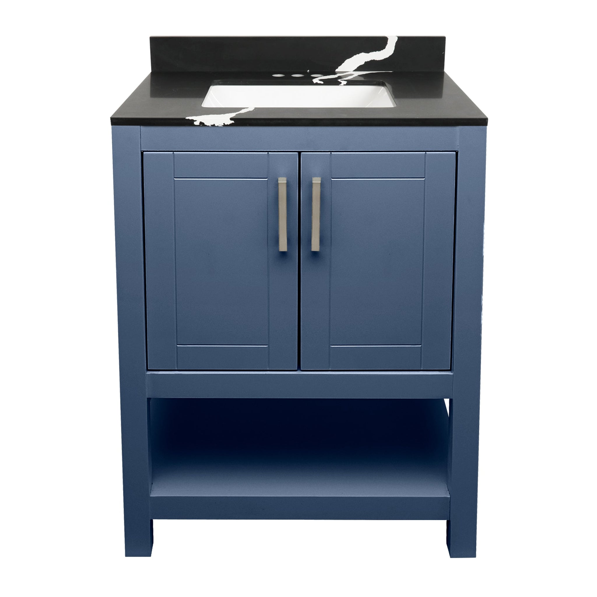 Ella's Bubbles, Ella's Bubbles Taos 25" Navy Blue Bathroom Vanity With Calacatta Black Quartz Stone Top With Backsplash and Sink