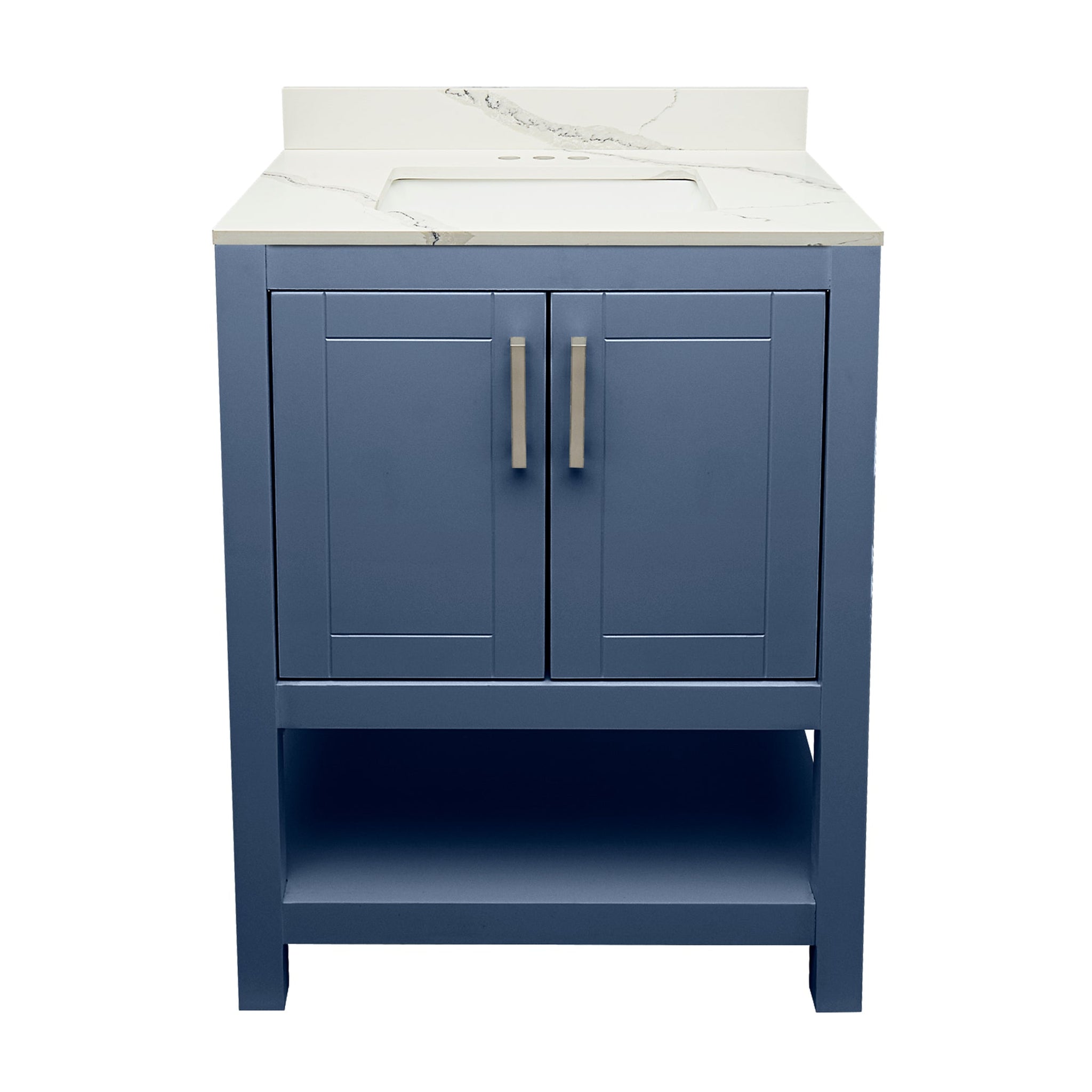 Ella's Bubbles, Ella's Bubbles Taos 25" Navy Blue Bathroom Vanity With Calacatta White Quartz Stone Top With Backsplash and Sink