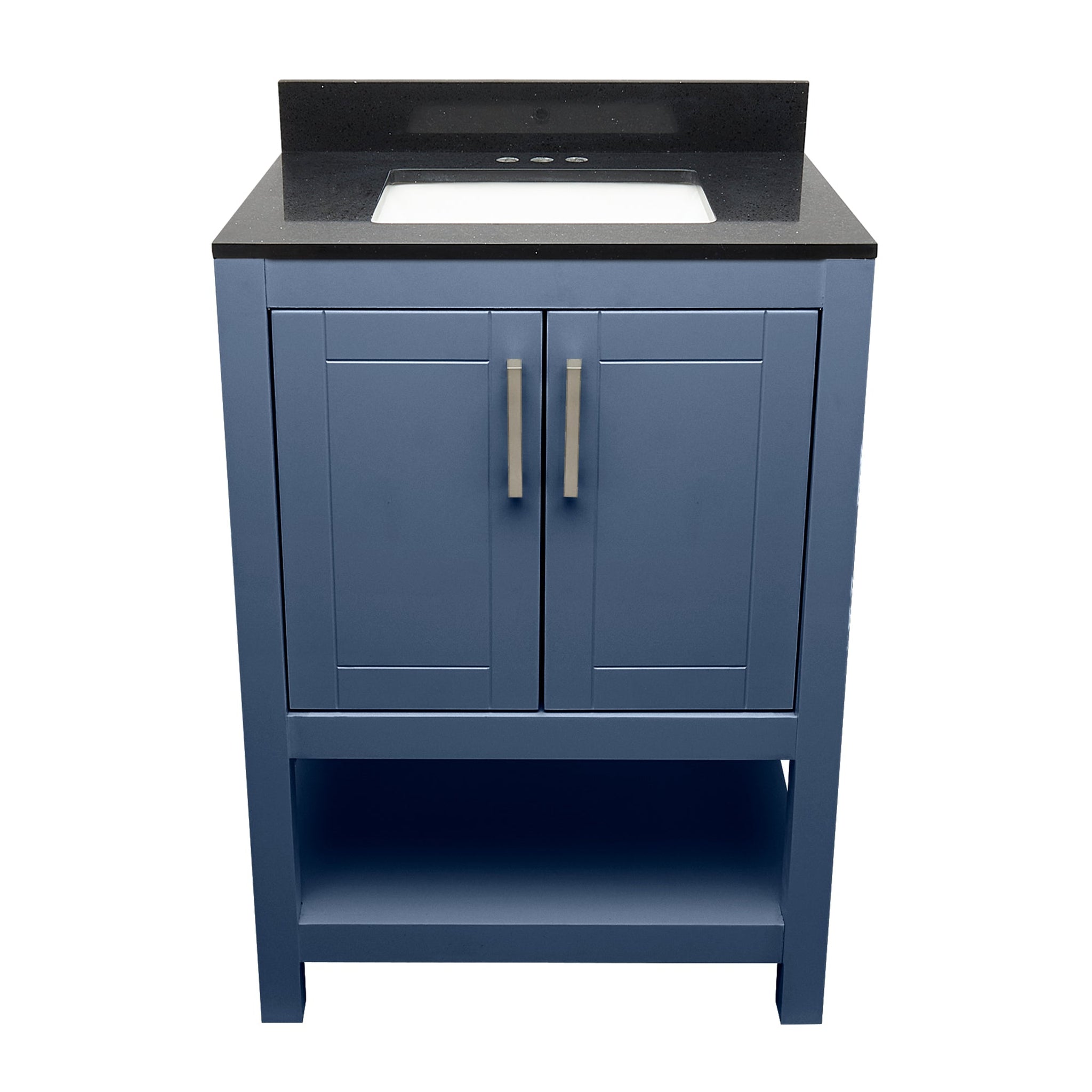 Ella's Bubbles, Ella's Bubbles Taos 25" Navy Blue Bathroom Vanity With Galaxy Black Quartz Stone Top With Backsplash and Sink