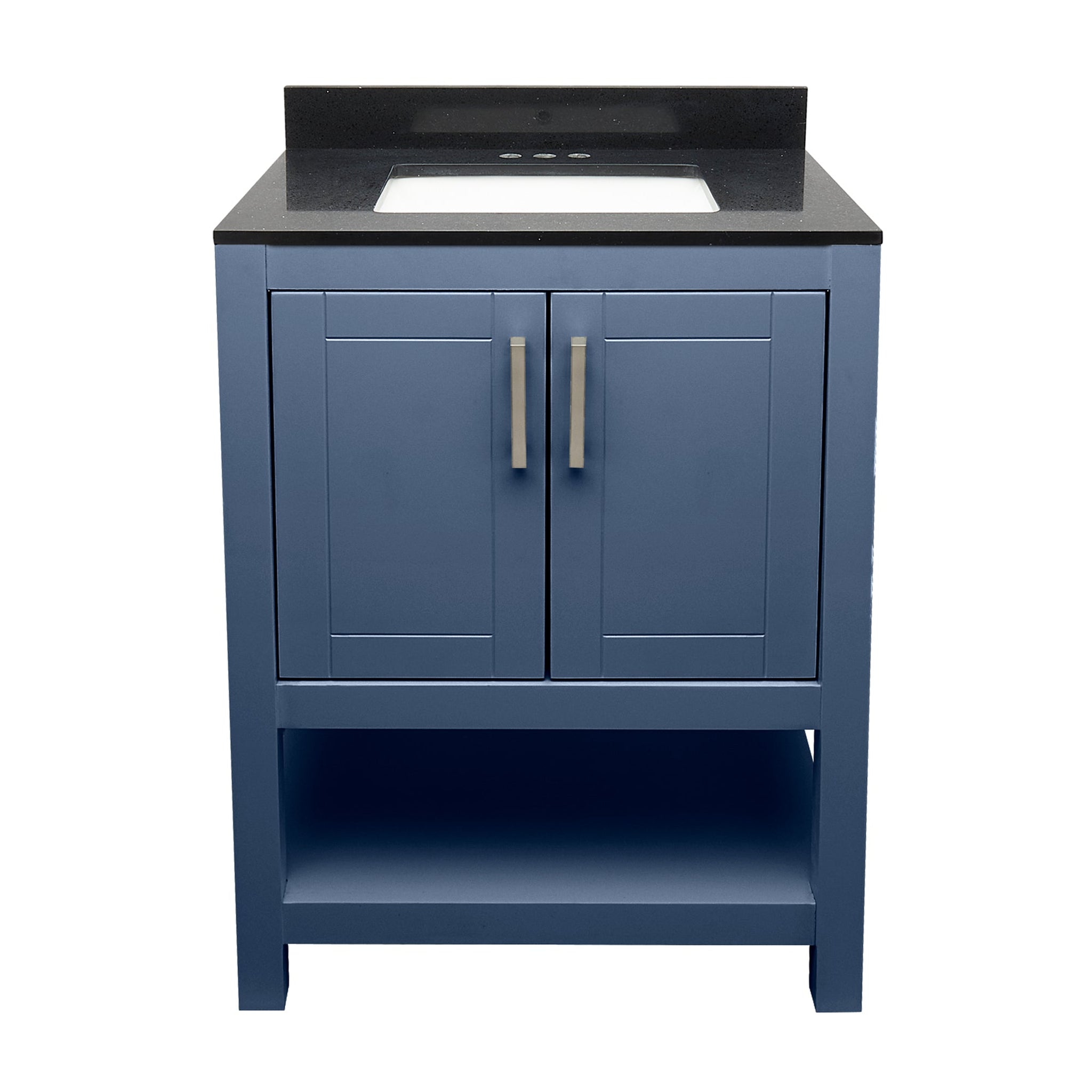 Ella's Bubbles, Ella's Bubbles Taos 25" Navy Blue Bathroom Vanity With Galaxy Black Quartz Stone Top With Backsplash and Sink