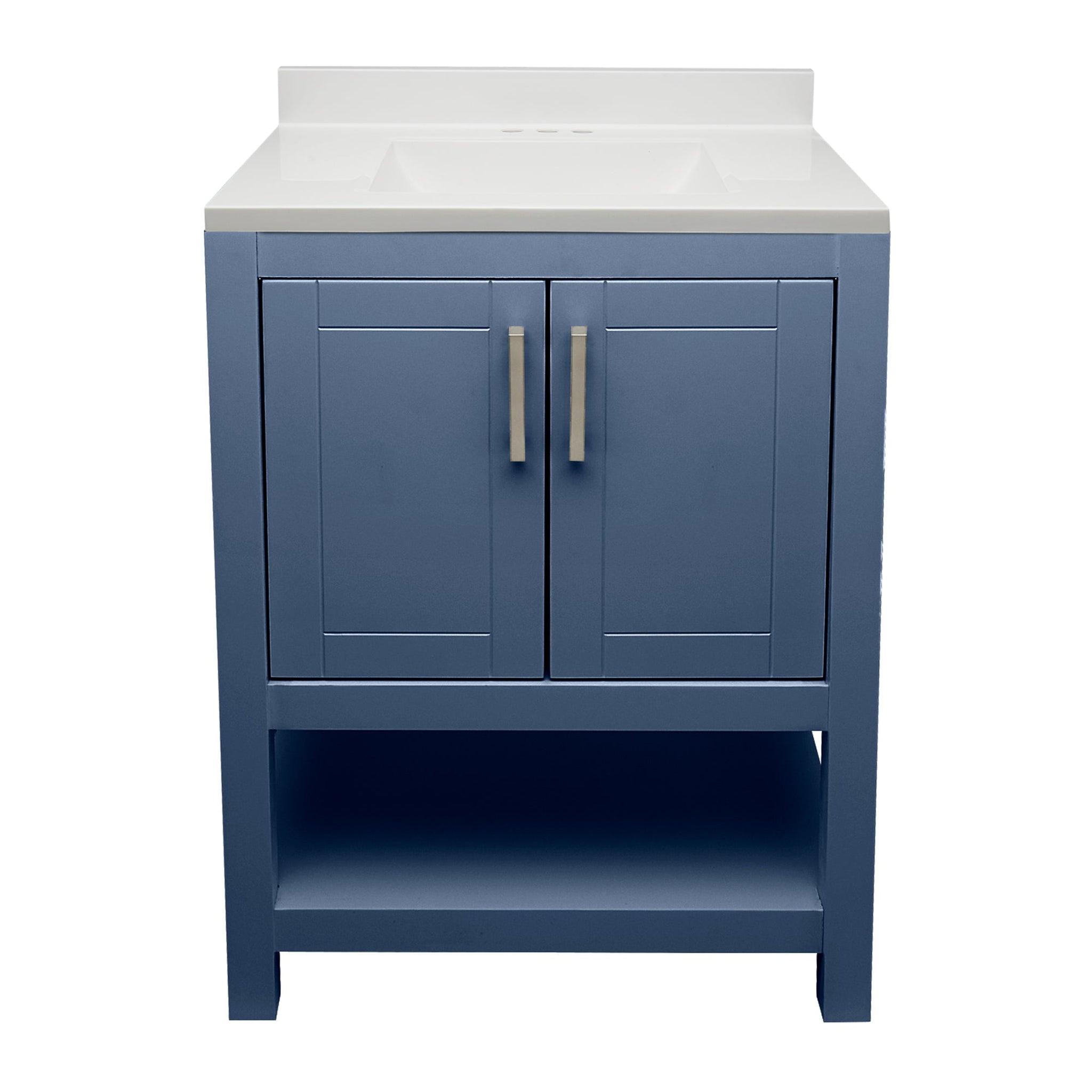 Ella's Bubbles, Ella's Bubbles Taos 25" Navy Blue Bathroom Vanity With White Cultured Marble Top With White Backsplash and Sink