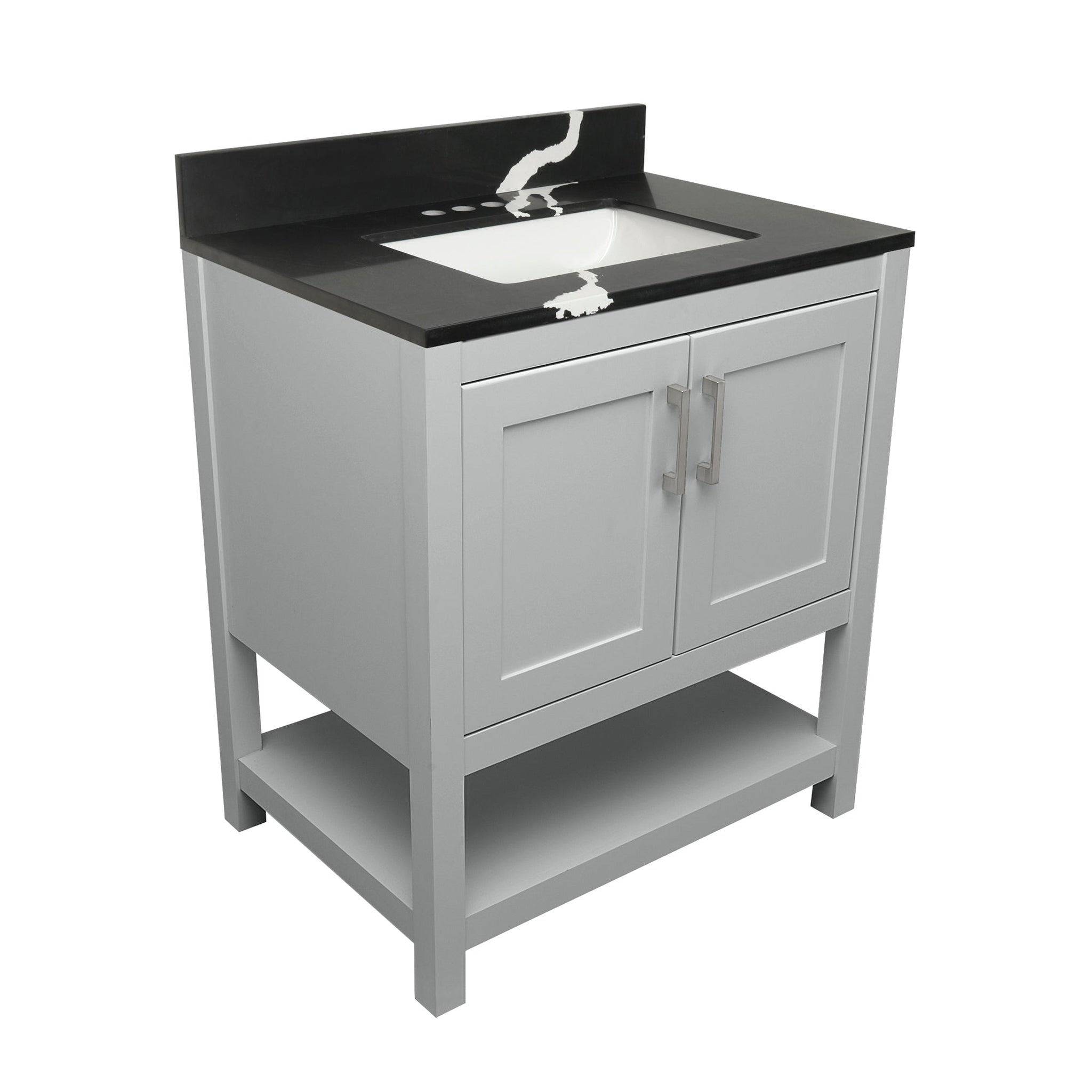 Ella's Bubbles, Ella's Bubbles Taos 31" Gray Bathroom Vanity With Calacatta Black Quartz Stone Top With Backsplash and Sink