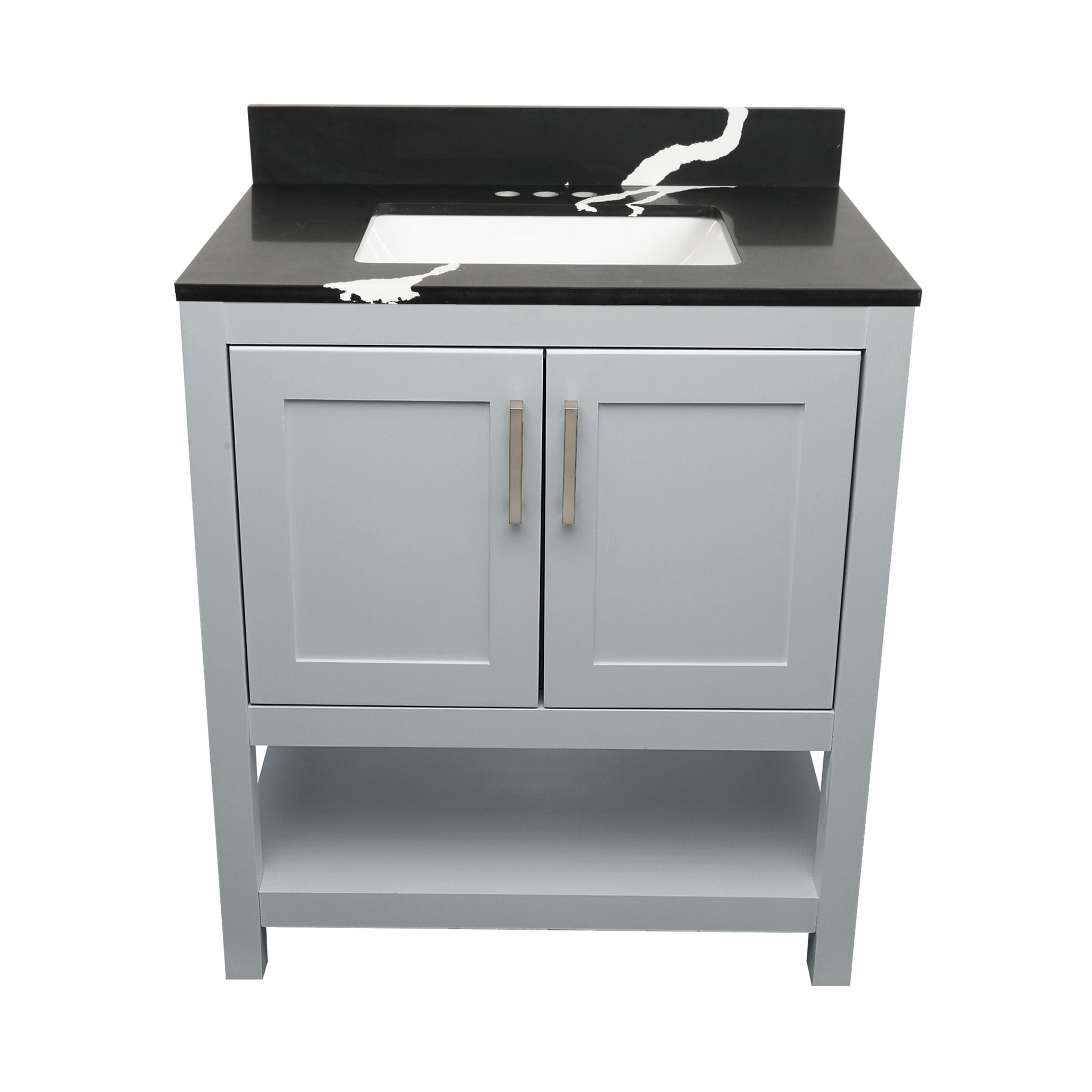 Ella's Bubbles, Ella's Bubbles Taos 31" Gray Bathroom Vanity With Calacatta Black Quartz Stone Top With Backsplash and Sink