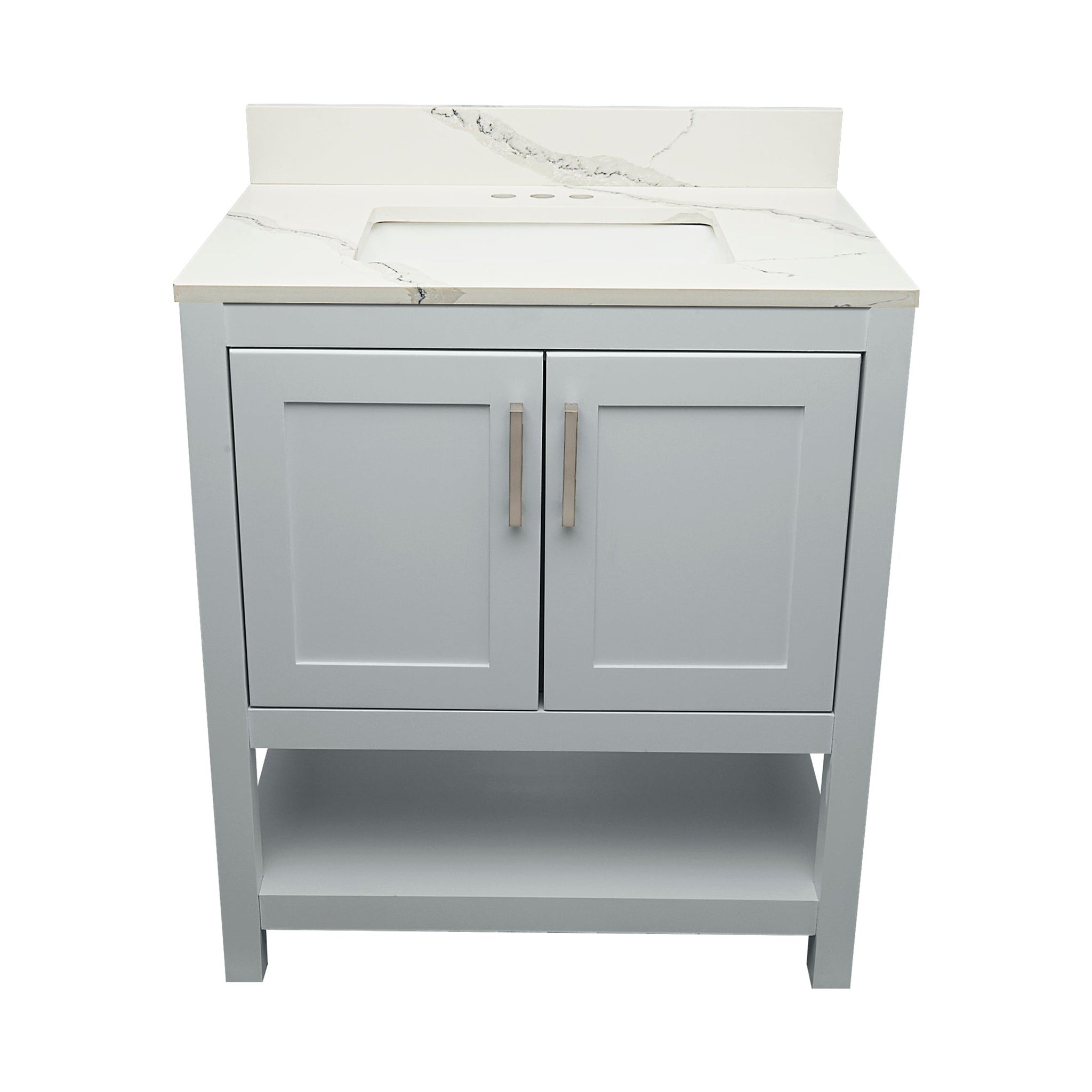 Ella's Bubbles, Ella's Bubbles Taos 31" Gray Bathroom Vanity With Calacatta White Quartz Stone Top With Backsplash and Sink